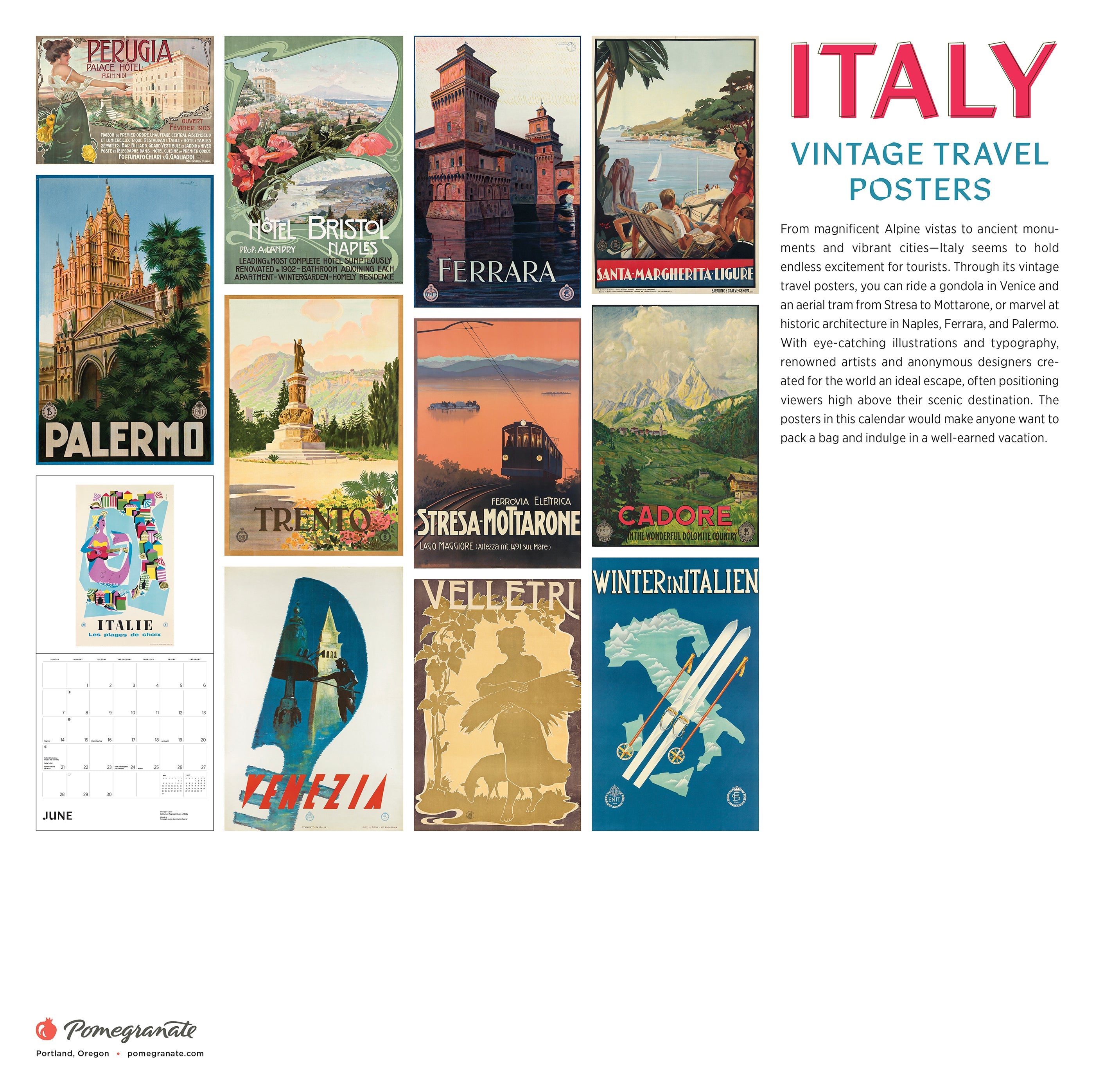 2026 Italy: Vintage Travel Posters - Square Wall Calendar