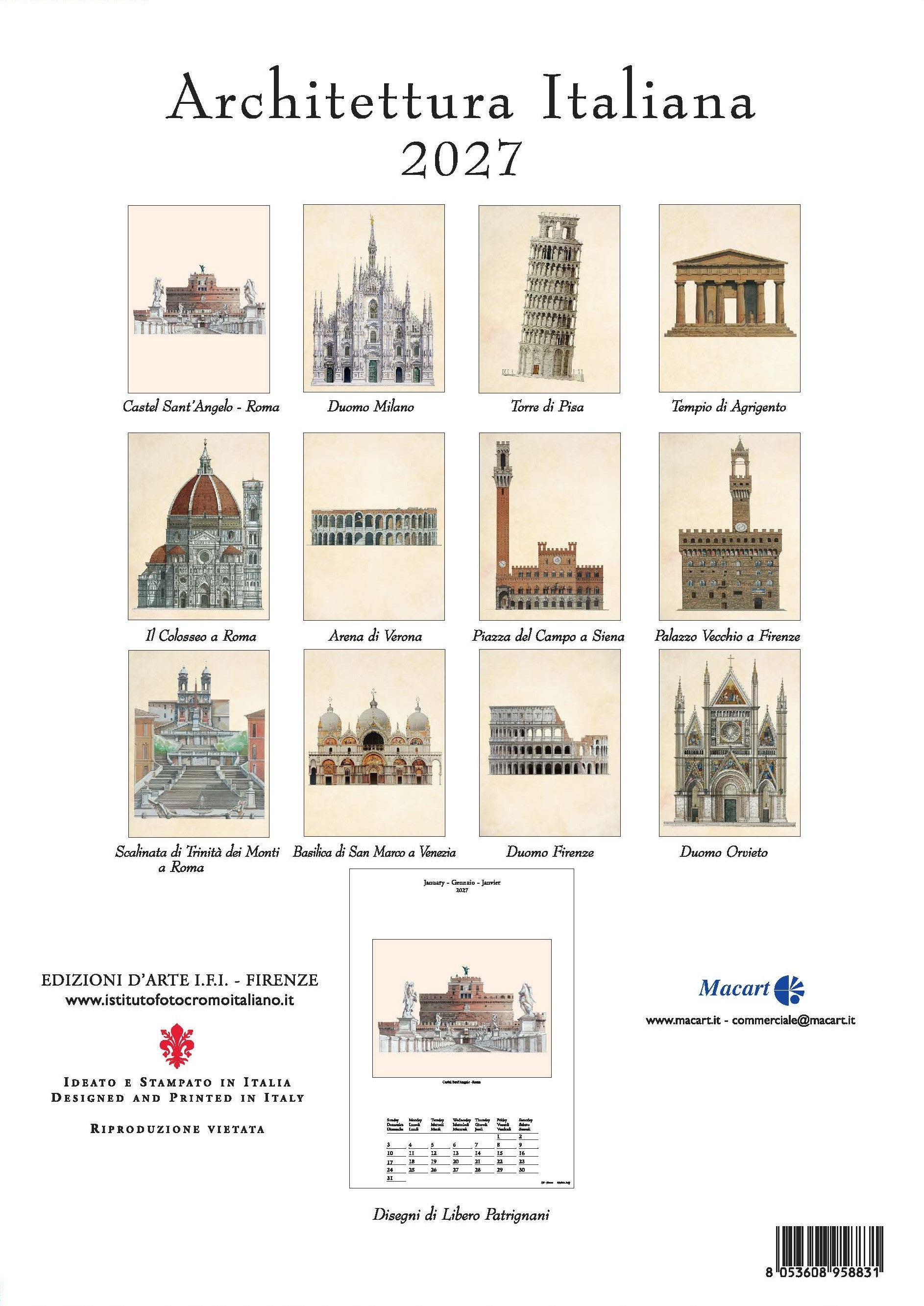 2027 Architettura Italiana (Firenze) - Deluxe Wall Calendar