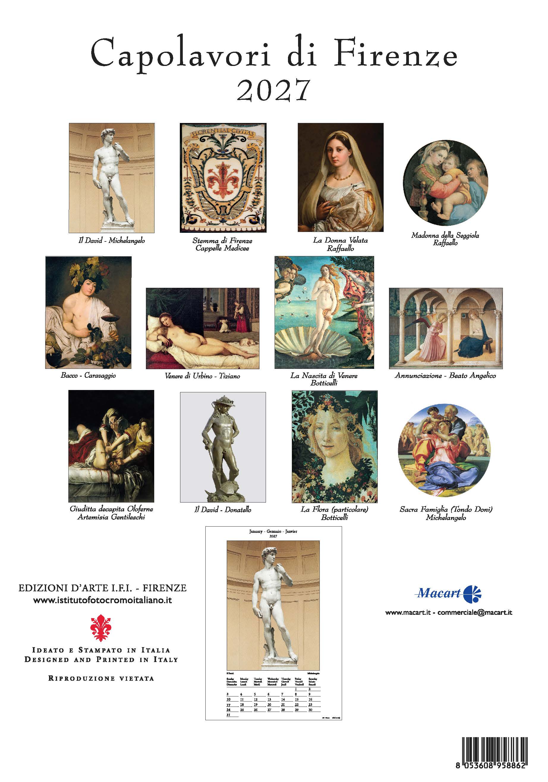 2027 Capolavori di Firenze - Deluxe Wall Calendar