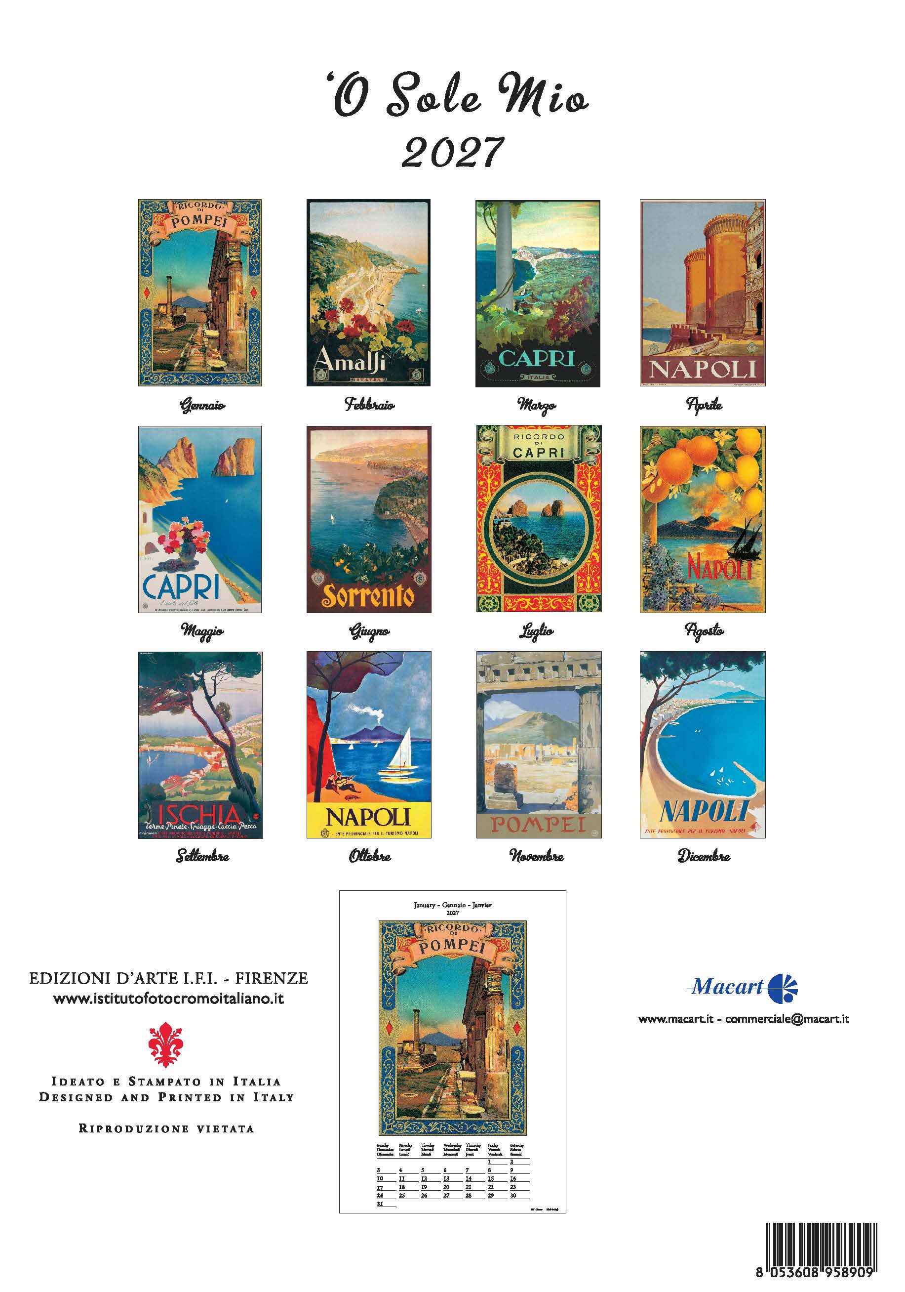 2027 O Sole Mio - Deluxe Wall Calendar