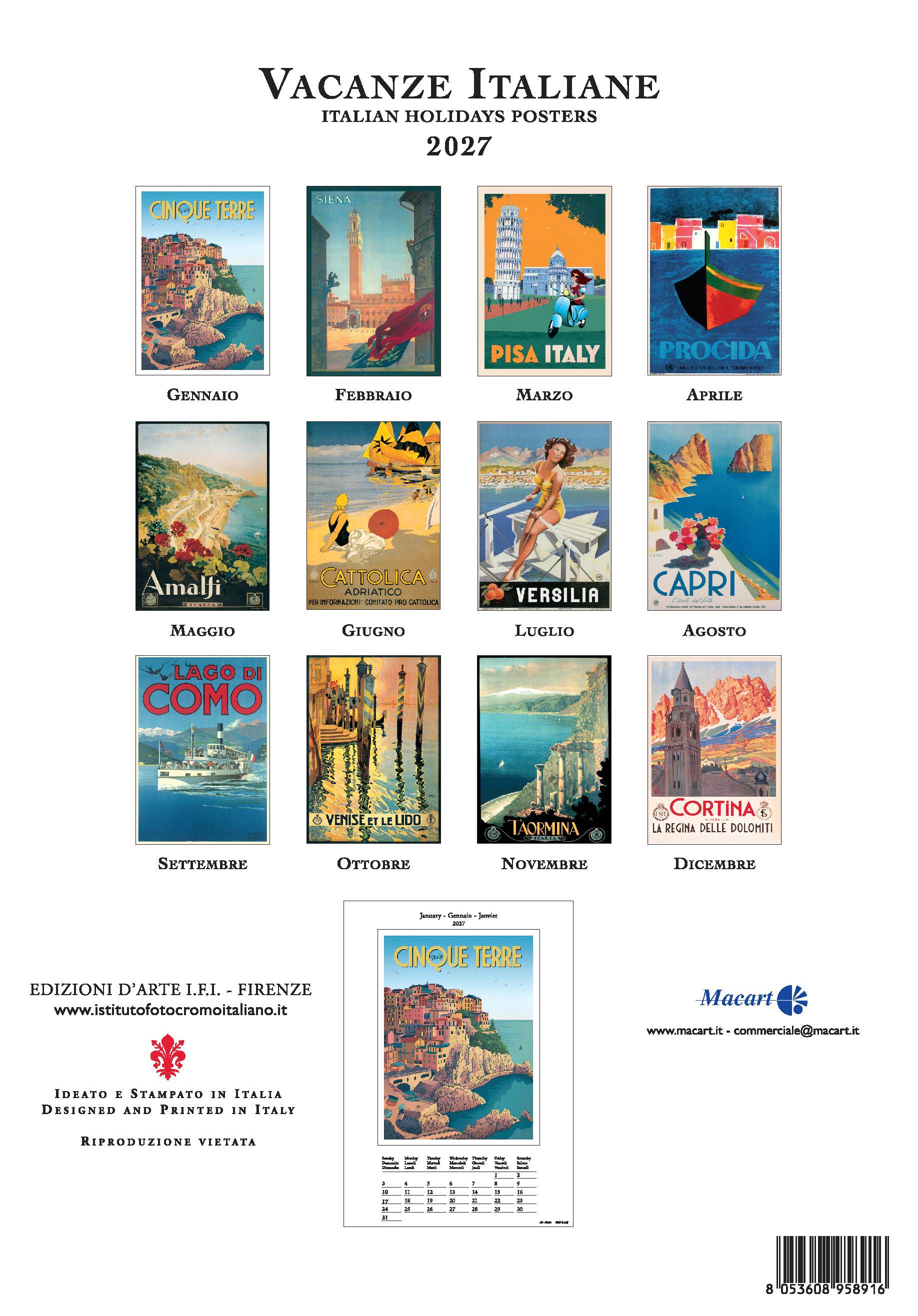 2027 Vacanze Italiane - Deluxe Wall Calendar