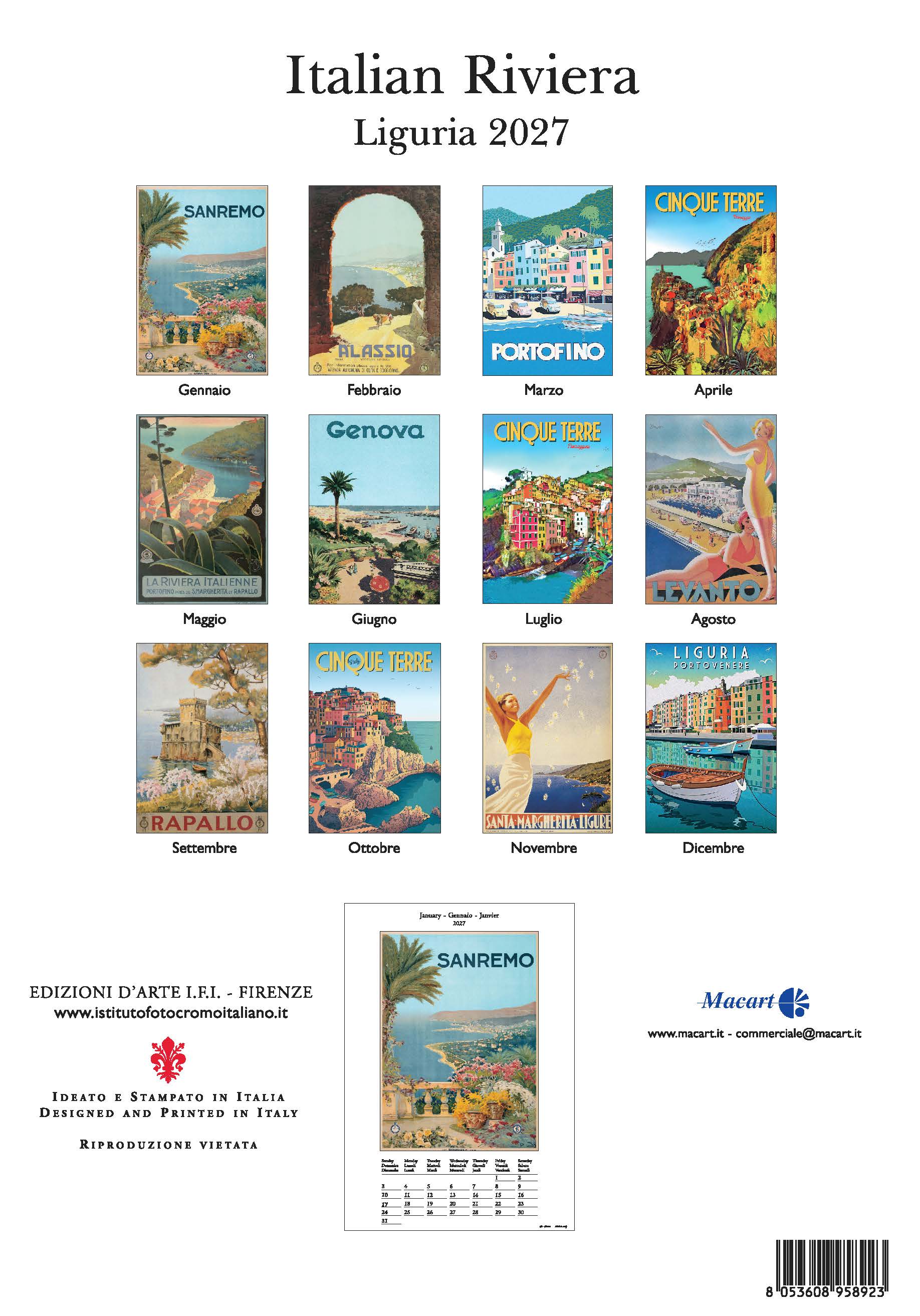 2027 Italian Riviera - Deluxe Wall Calendar
