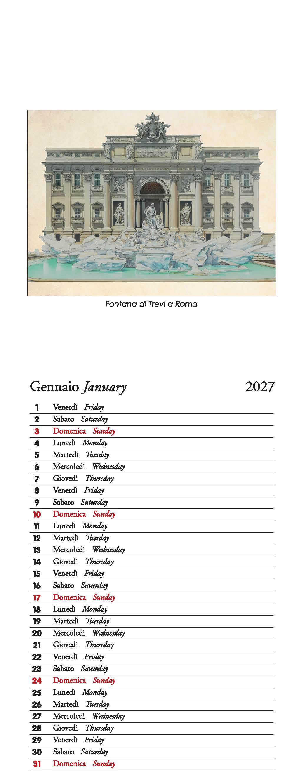 2027 Architettura Italiana - Slim Wall Calendar