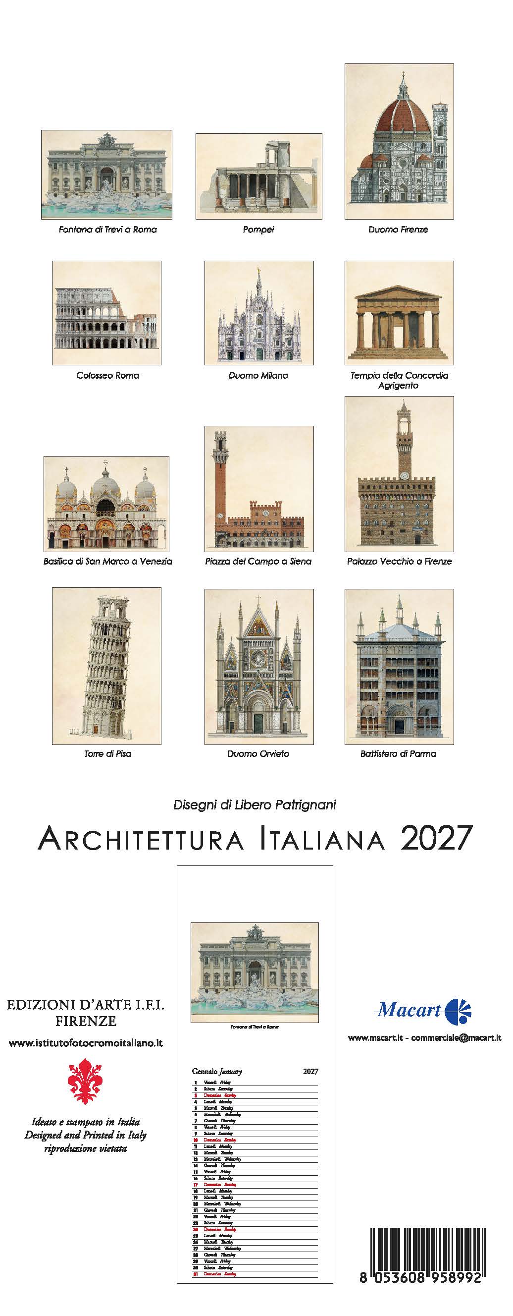 2027 Architettura Italiana - Slim Wall Calendar