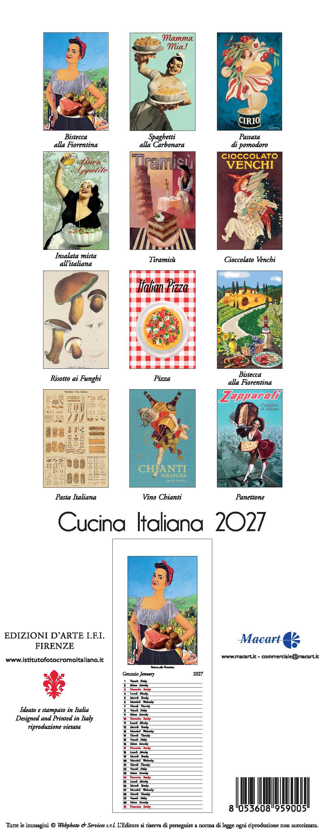 2027 Italian Food - Slim Wall Calendar