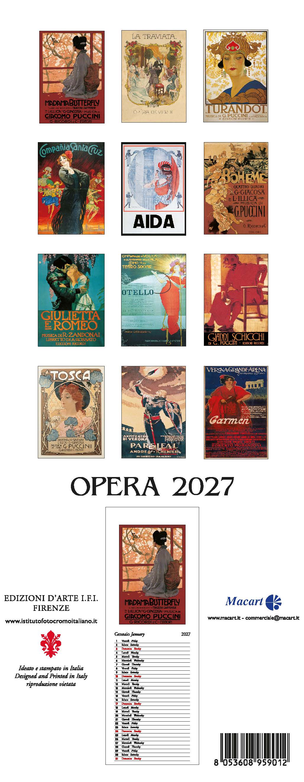2027 Opera - Slim Wall Calendar