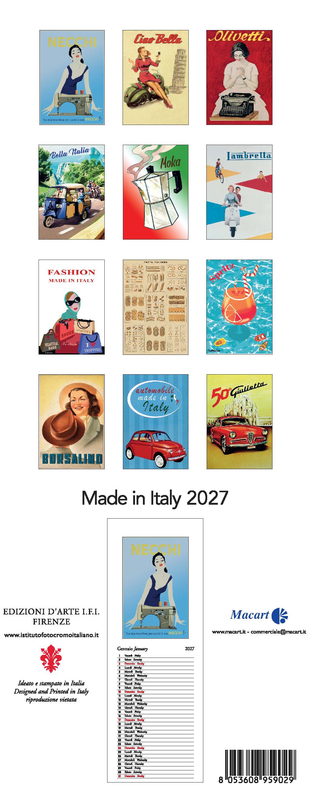 2027 Made in Italy - Slim Wall Calendar