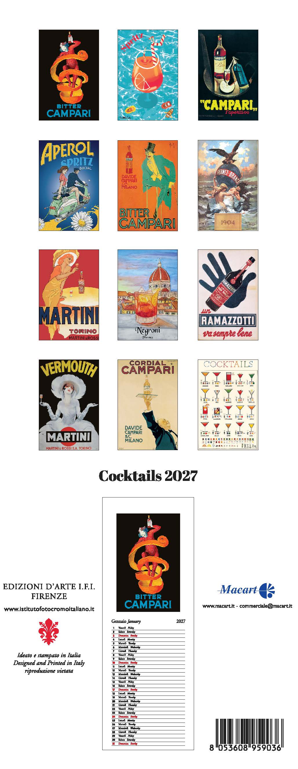 2027 Cocktails - Slim Wall Calendar