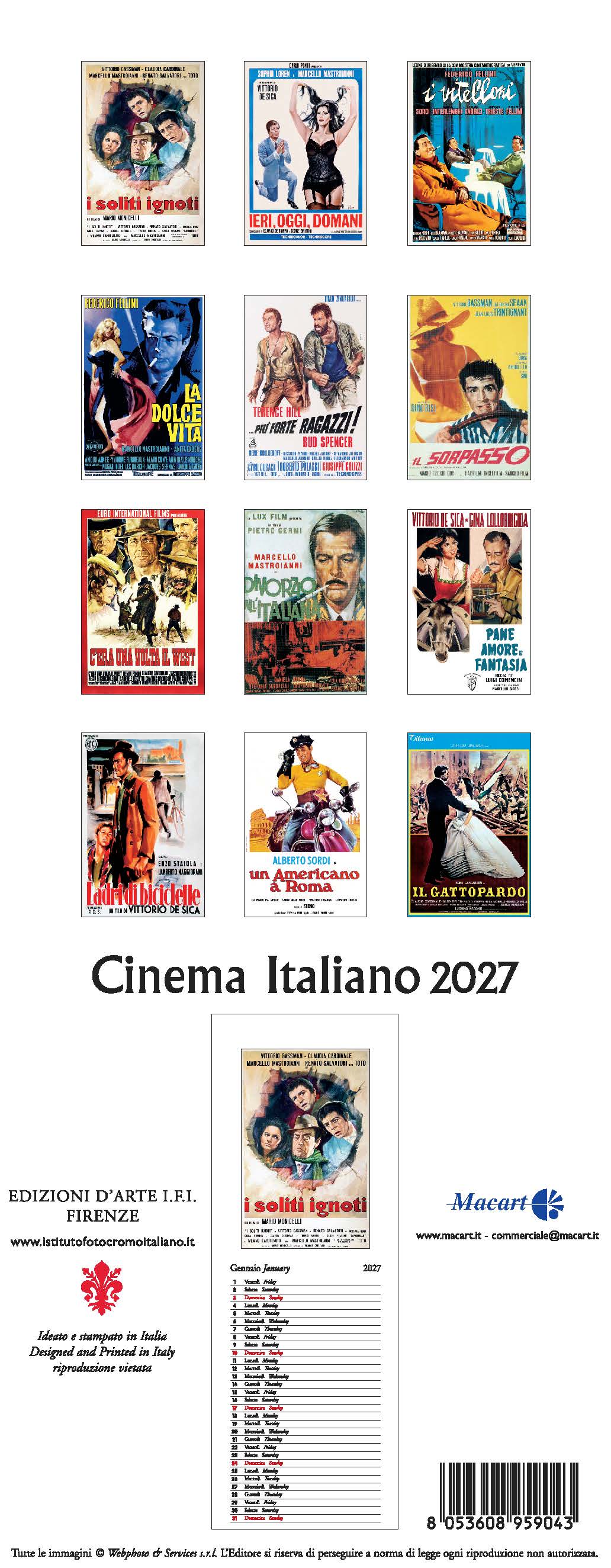 2027 Cinema Italiano - Slim Wall Calendar