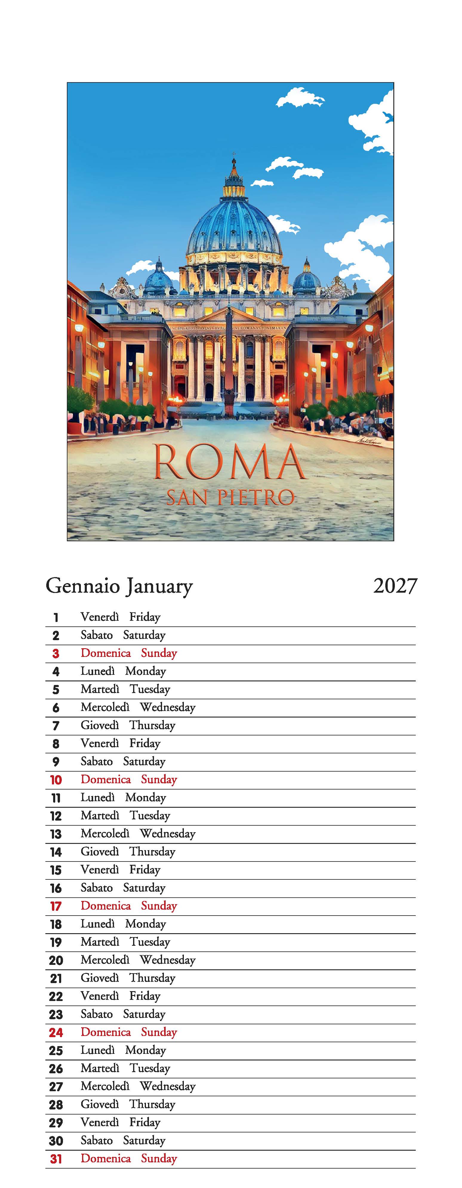 2027 Roma - Slim Wall Calendar