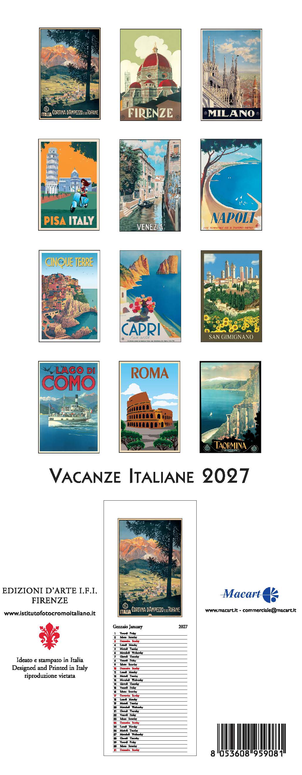 2027 Vacanze Italiane - Slim Wall Calendar