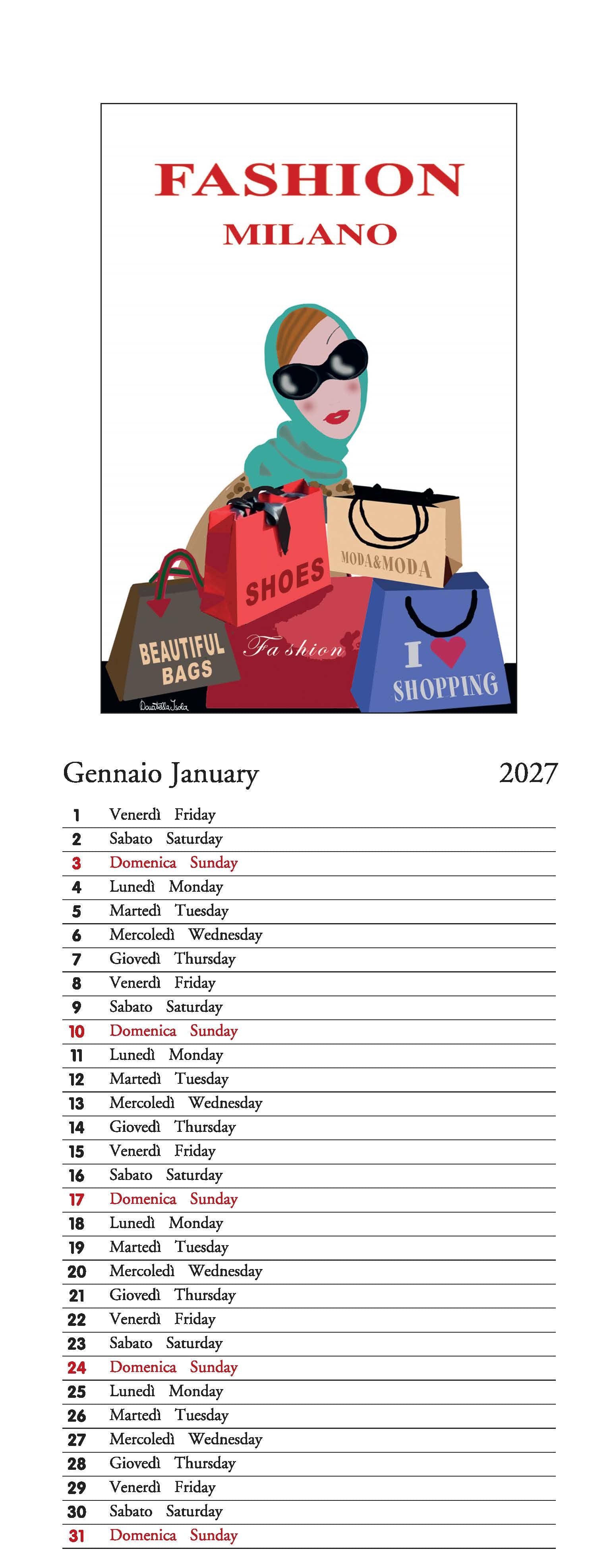 2027 Milano - Slim Wall Calendar