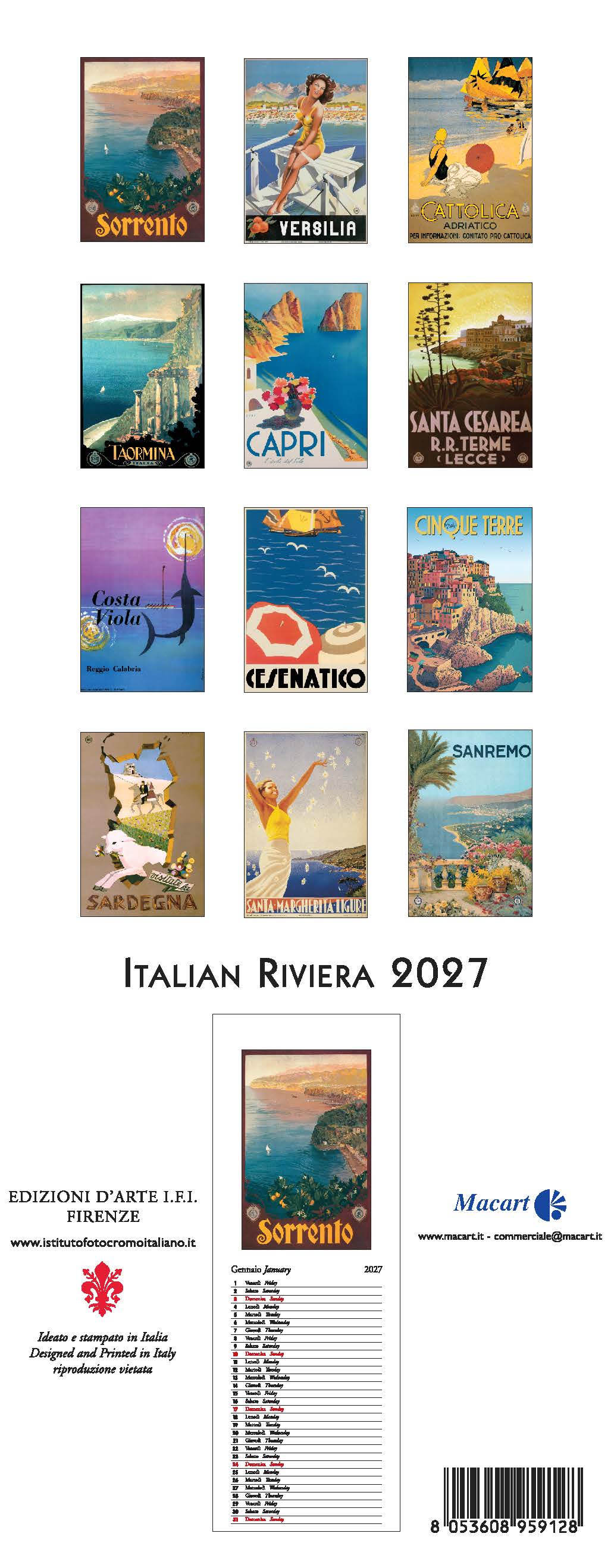 2027 Italian Riviera - Slim Wall Calendar