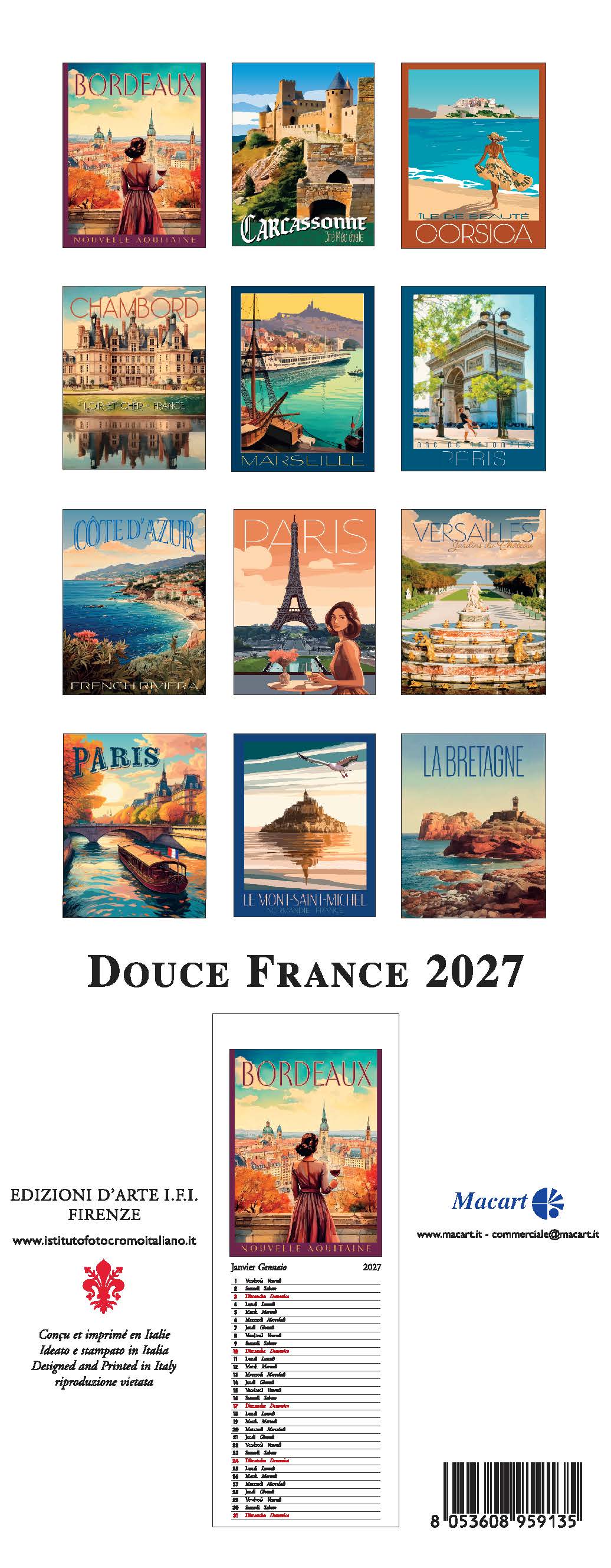 2027 Douce France - Slim Wall Calendar