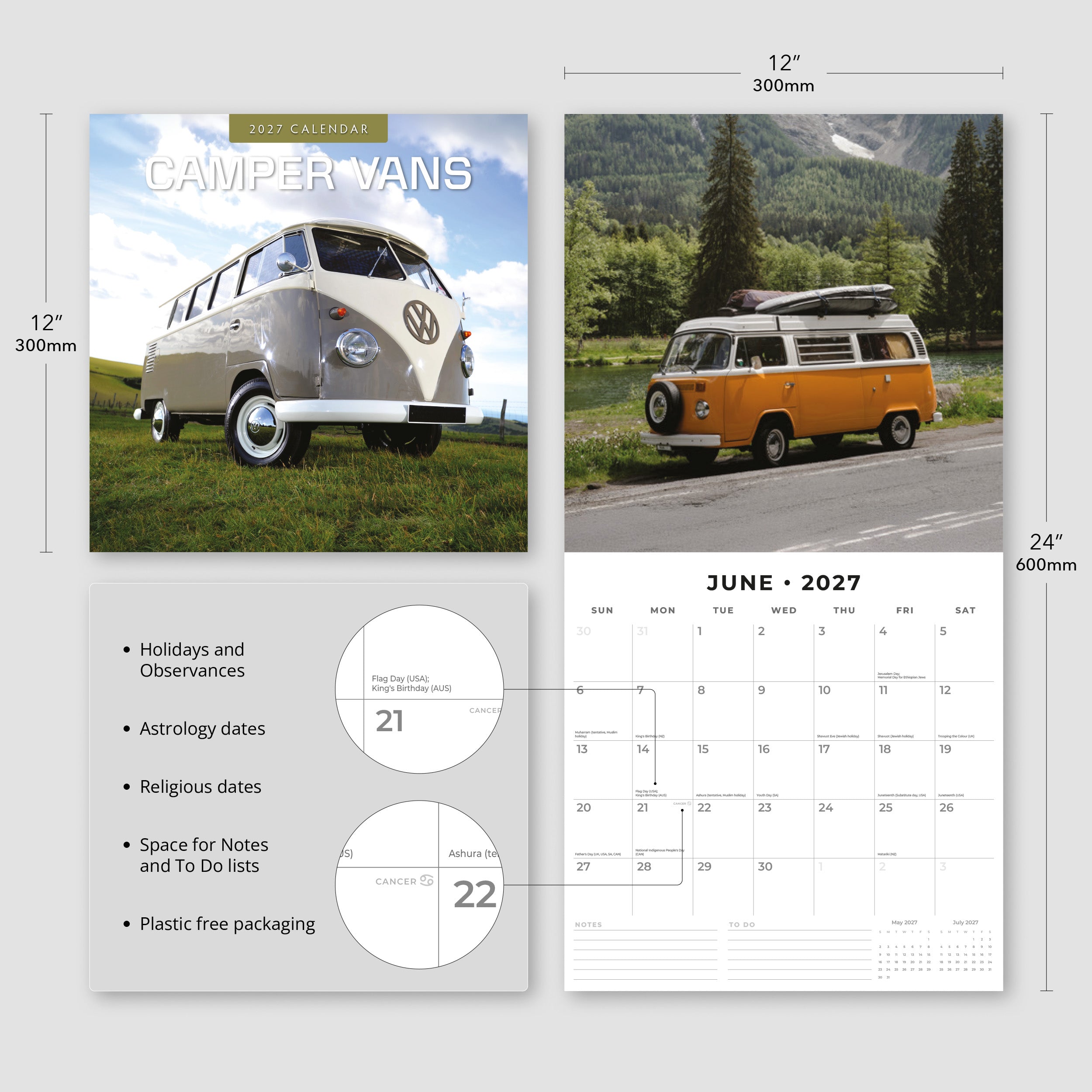 2027 Camper Vans - Square Wall Calendar