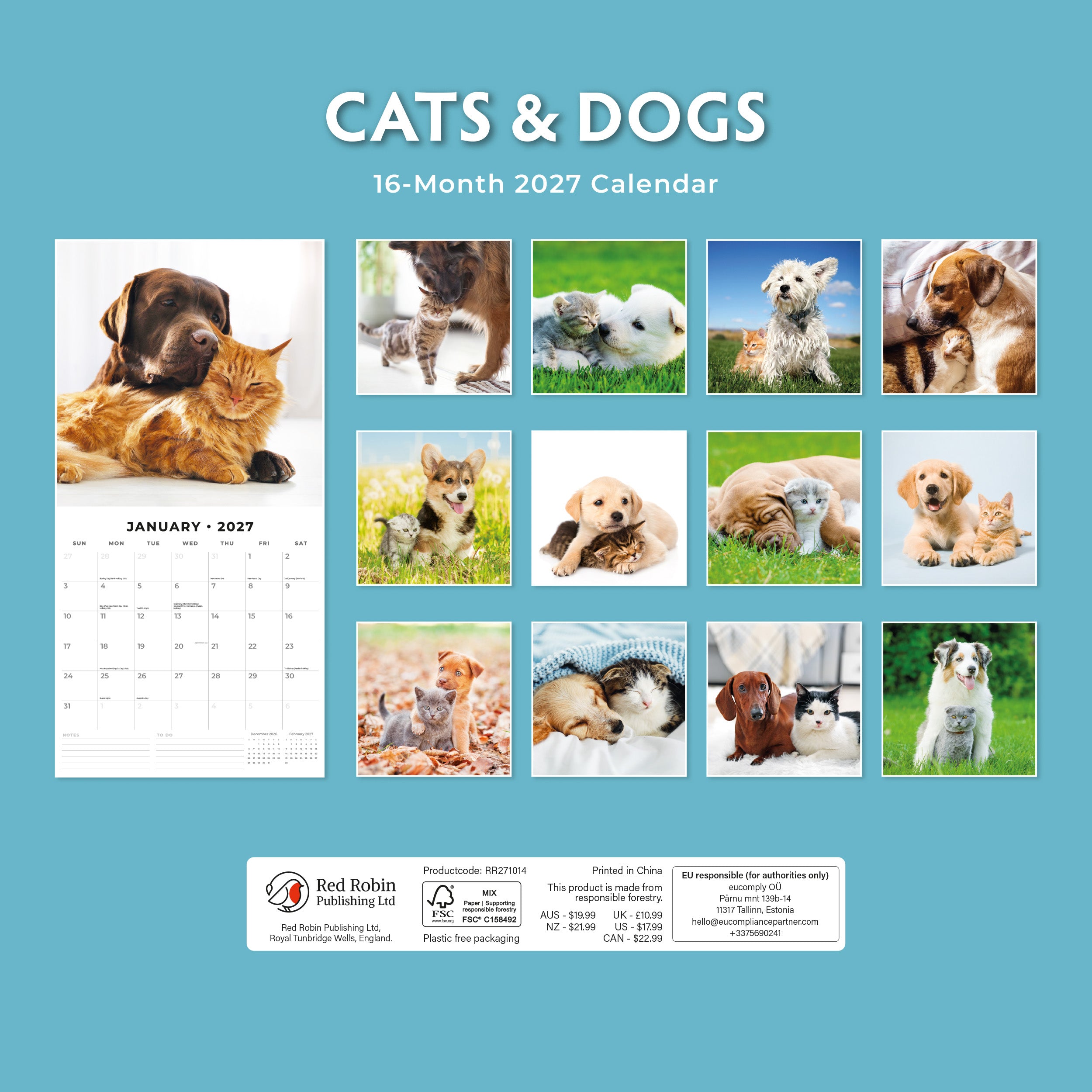 2027 Cats & Dogs - Square Wall Calendar