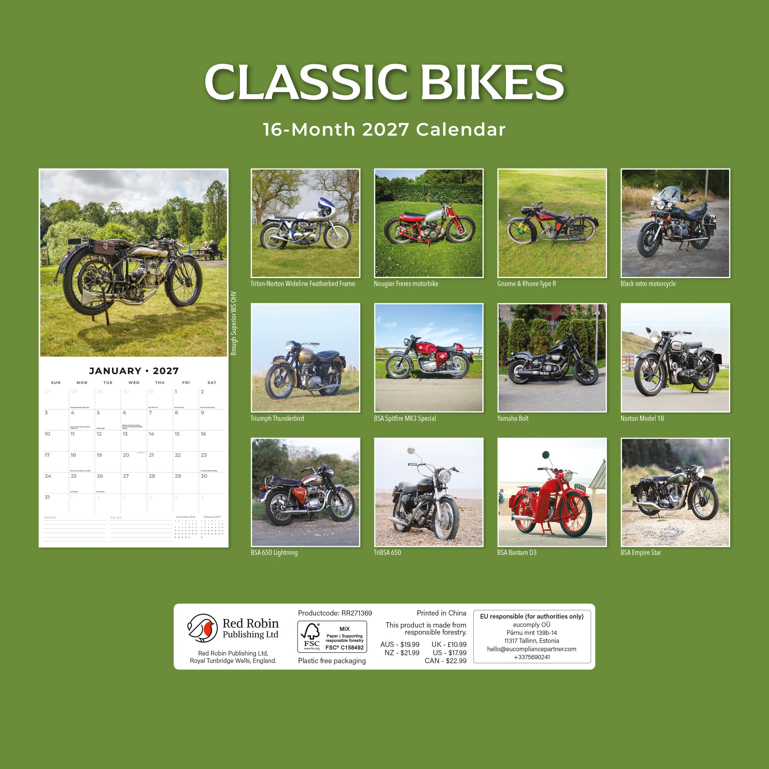 2027 Classic Bikes - Square Wall Calendar