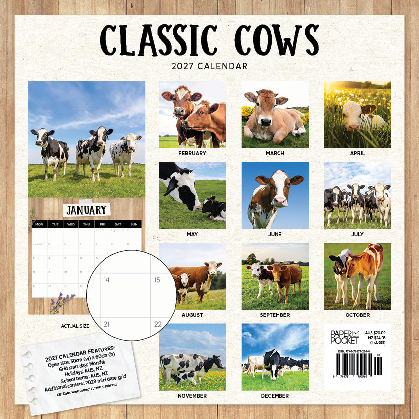 2027 Classic Cows - Square Wall Calendar