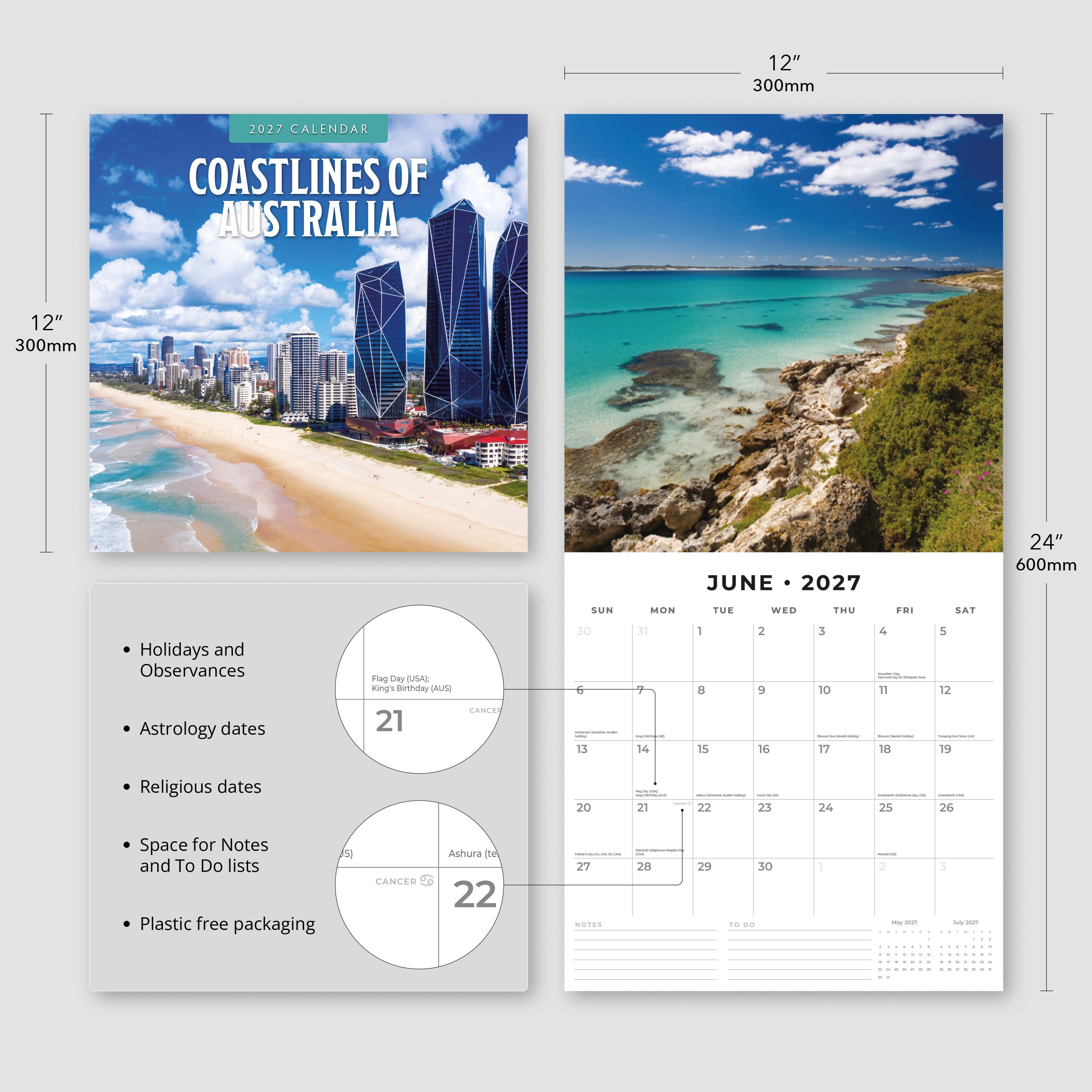 2027 Coastlines of Australia - Square Wall Calendar