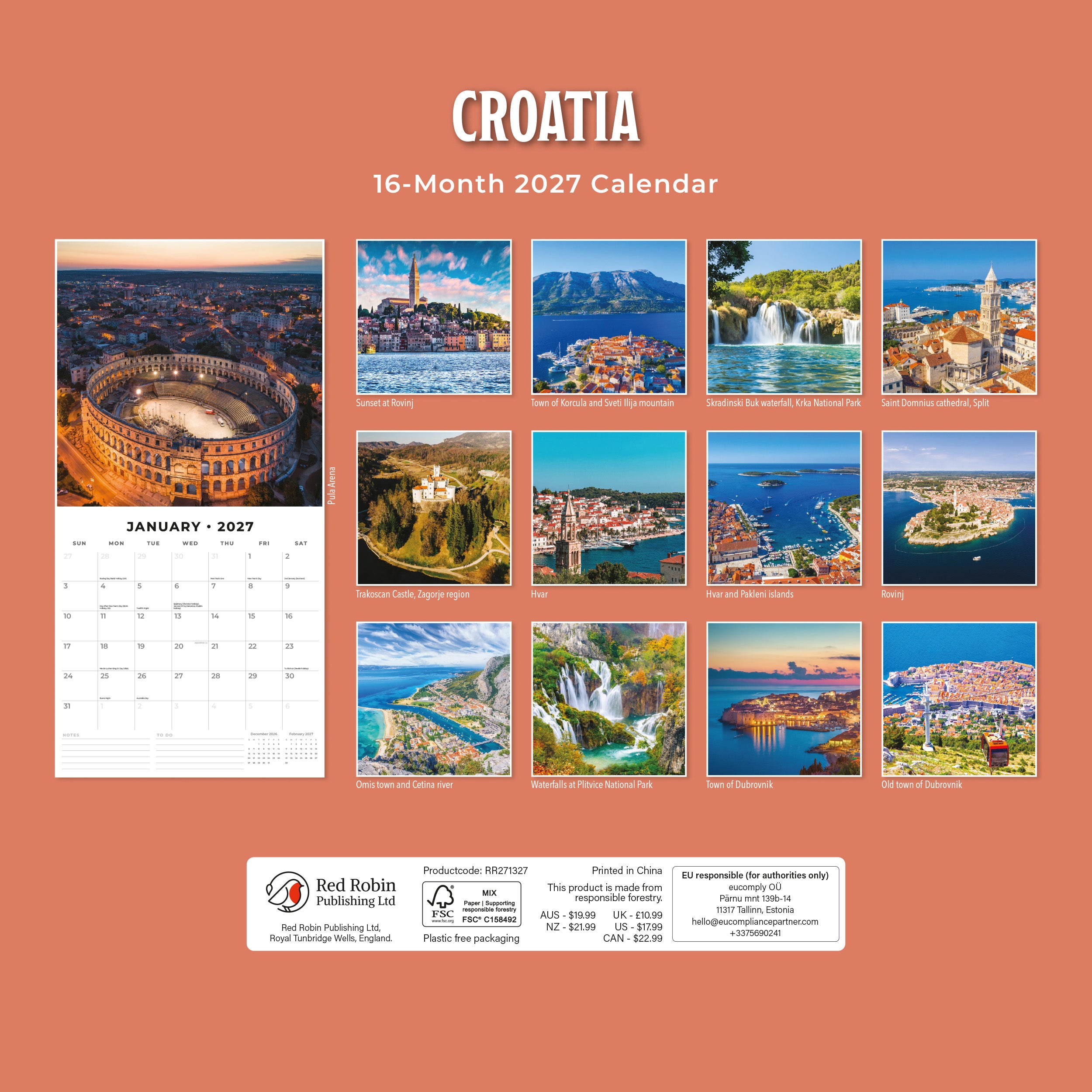 2027 Croatia - Square Wall Calendar