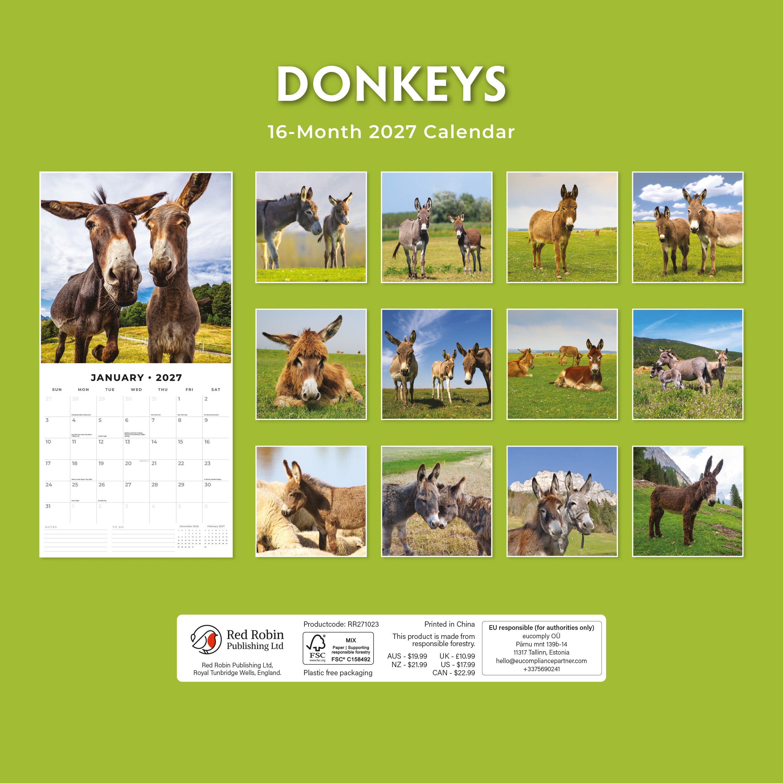 2027 Donkeys - Square Wall Calendar