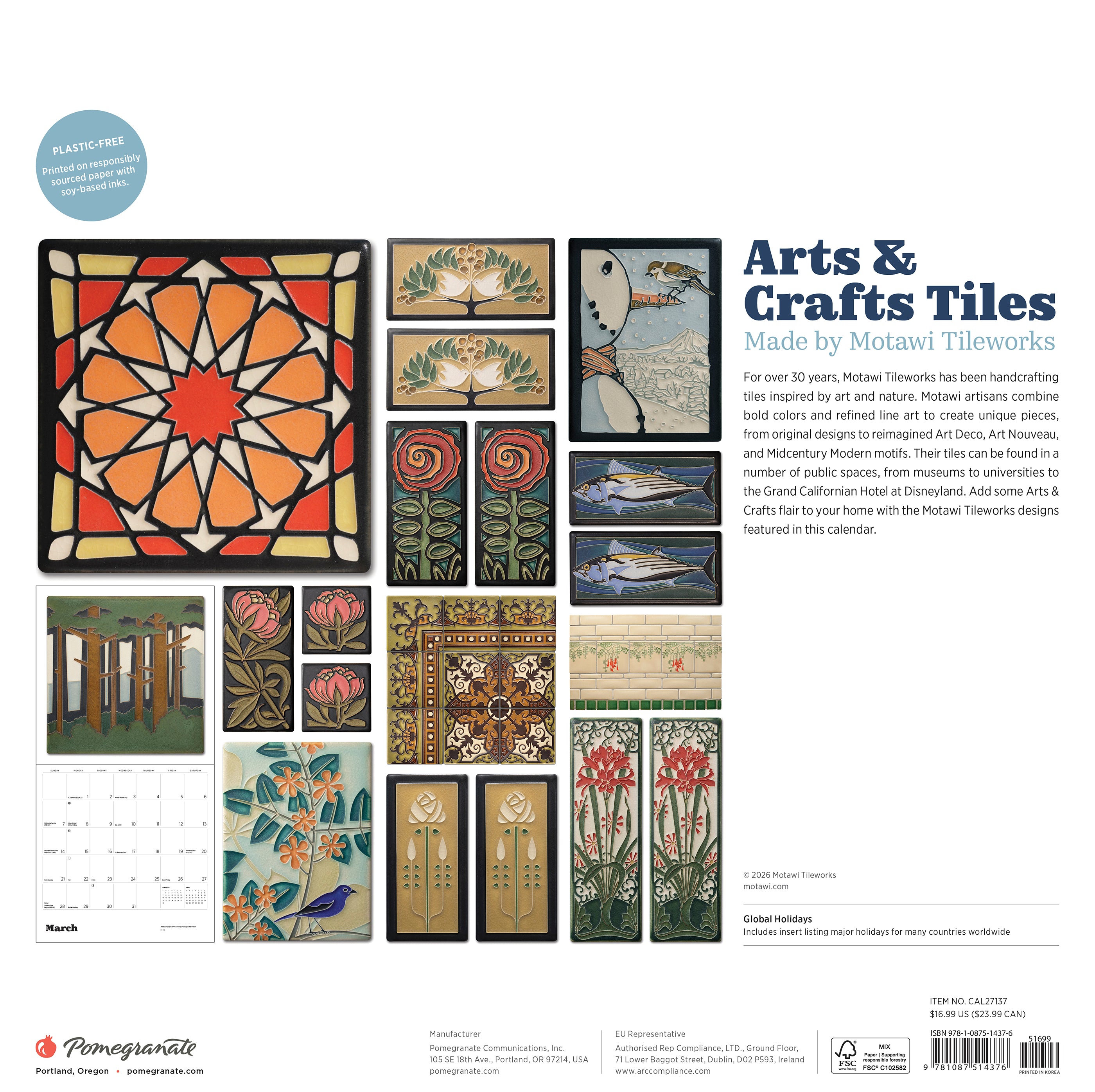 2027 Arts & Crafts Tiles - Square Wall Calendar
