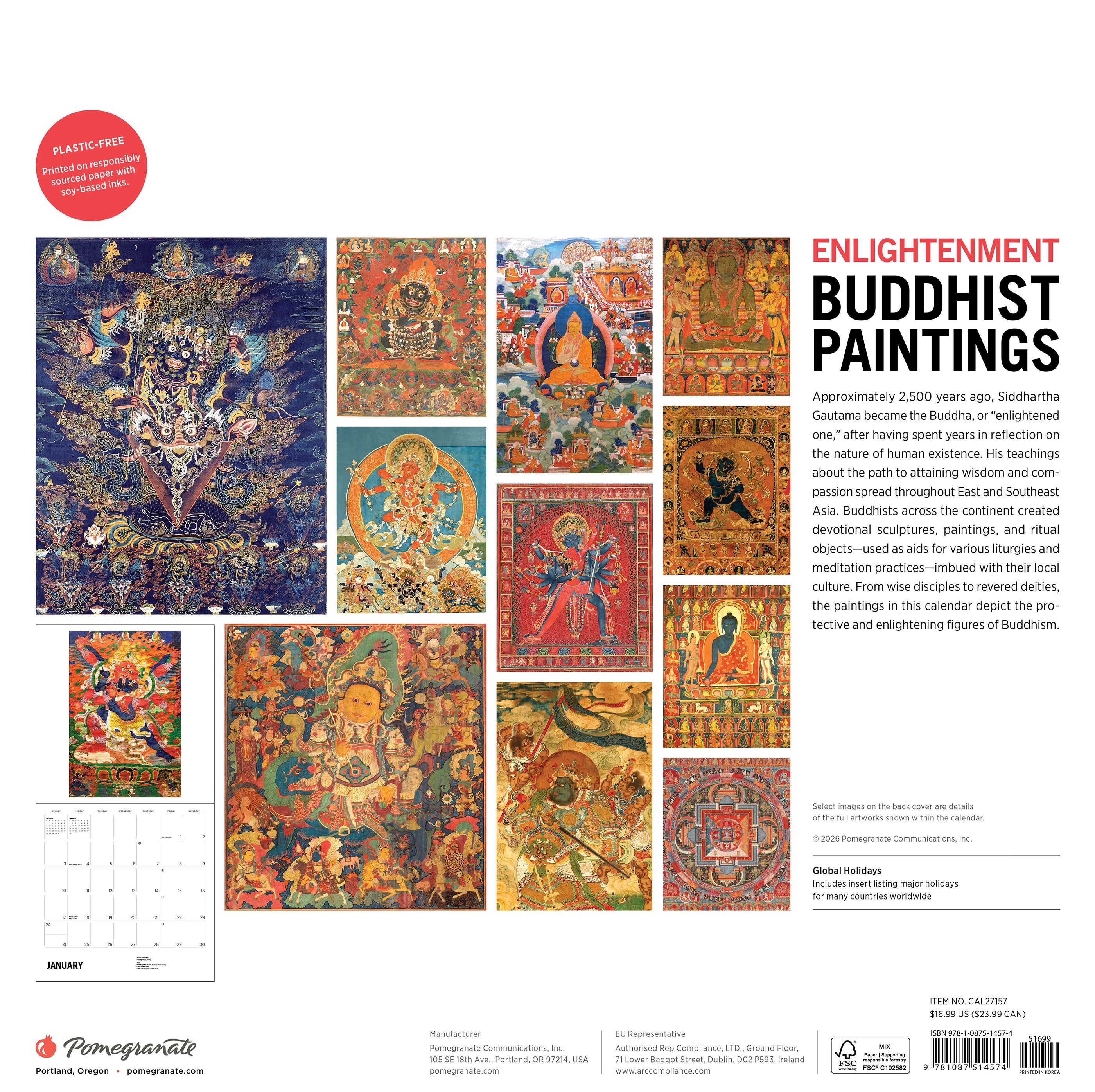 2027 Buddhist Paintings - Square Wall Calendar