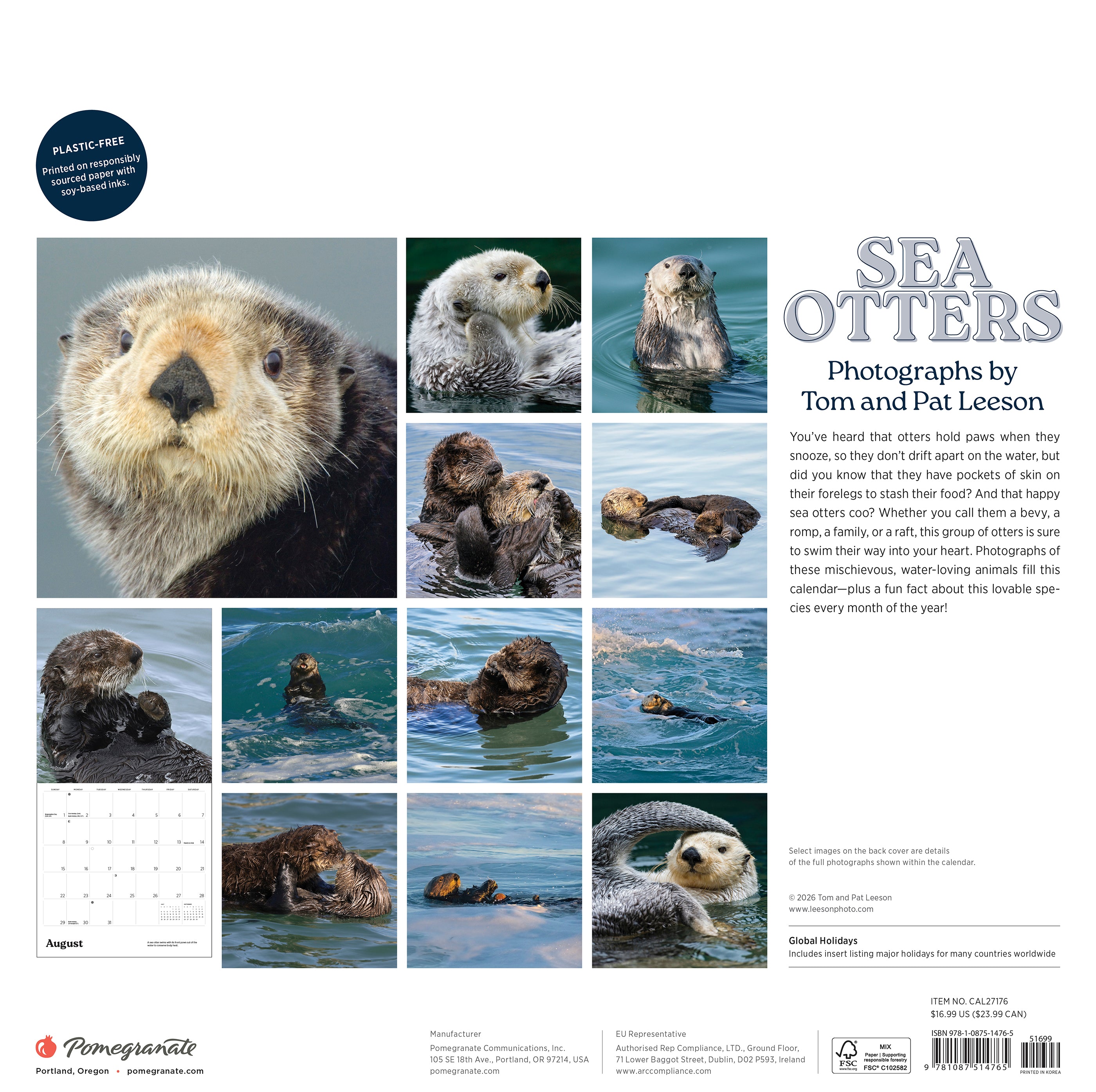 2027 Sea Otters - Square Wall Calendar