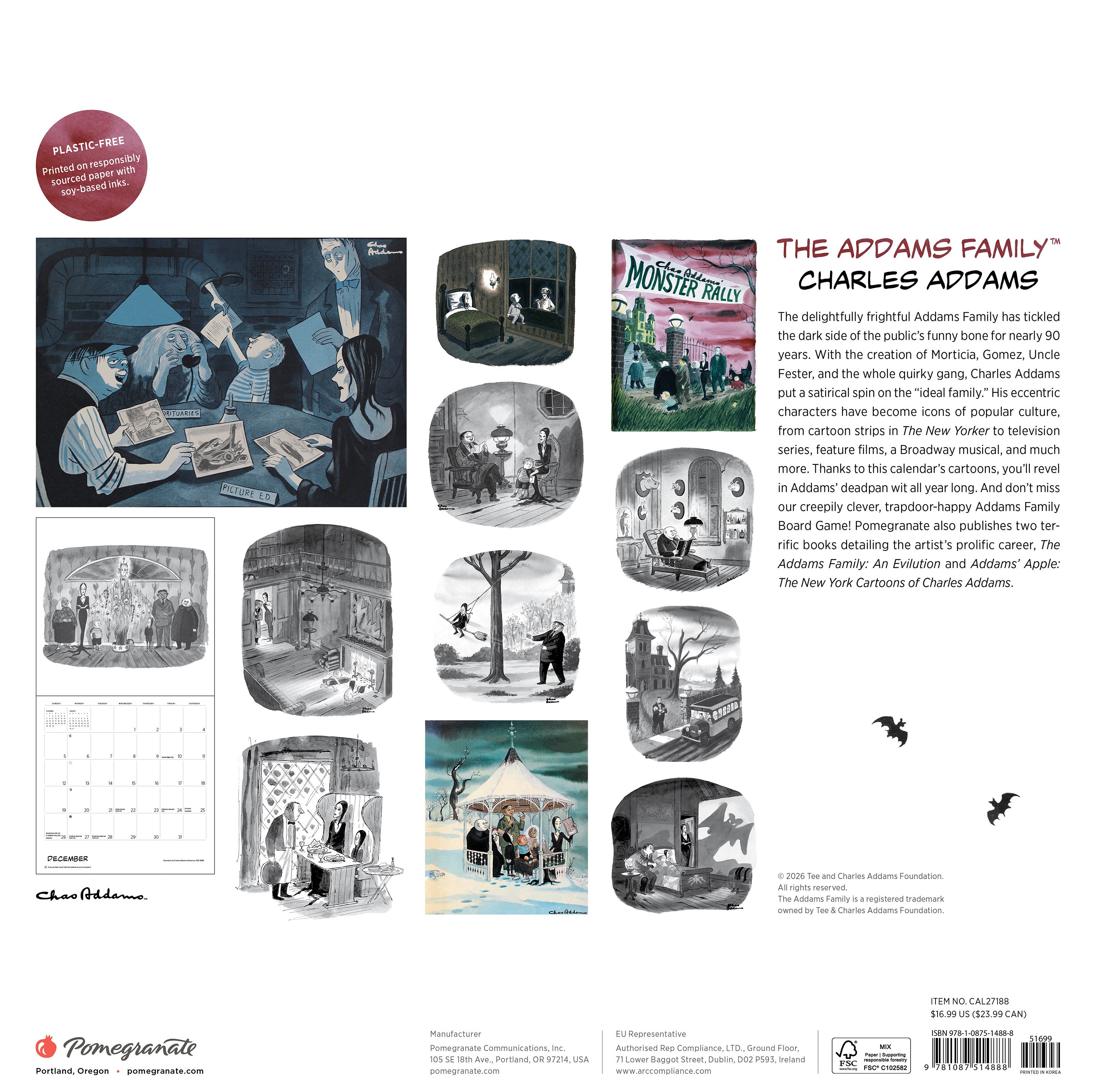 2027 The Addams Family Charles Addams - Square Wall Calendar