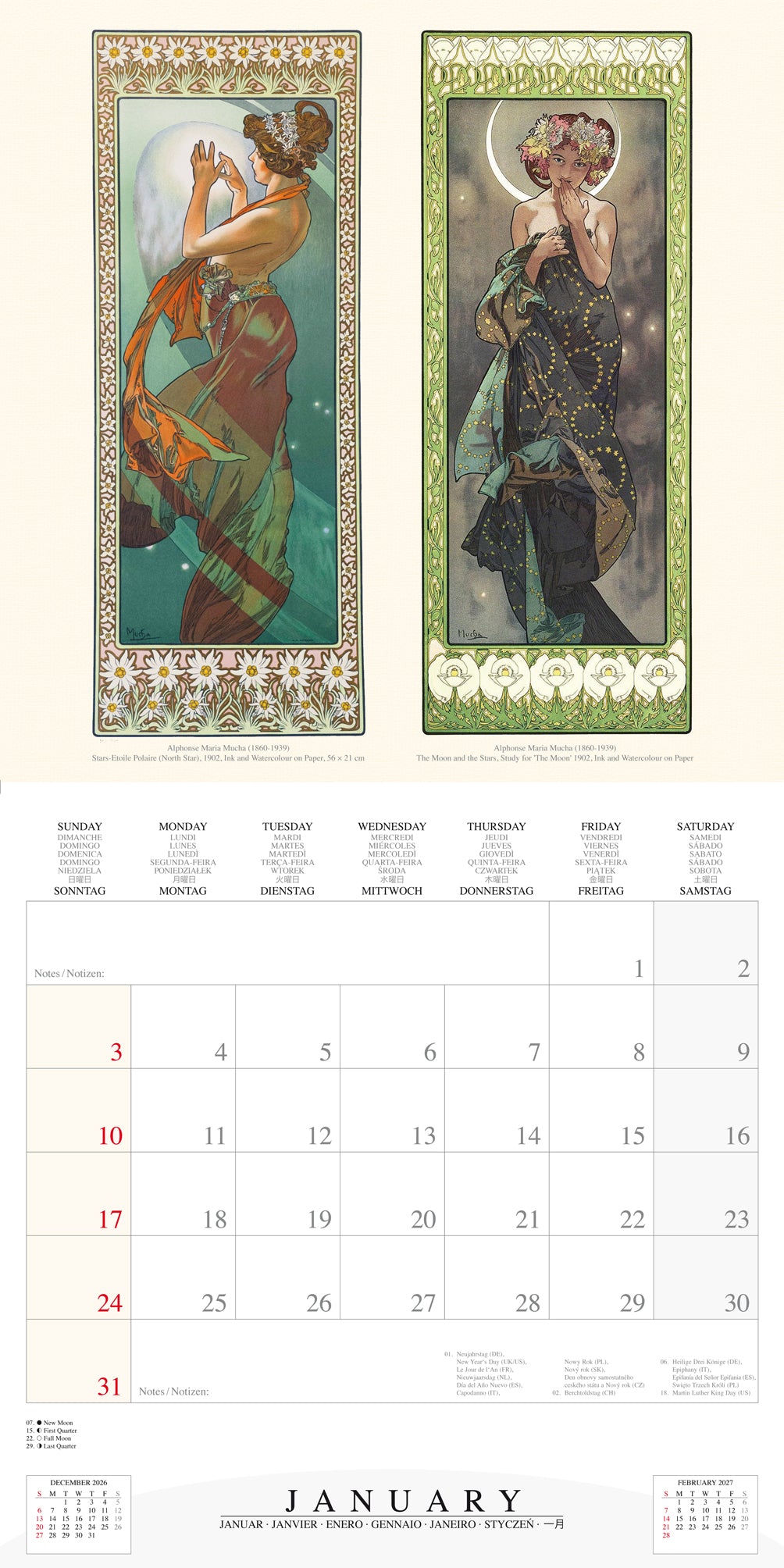 2027 Alphonse Mucha - Square Wall Calendar