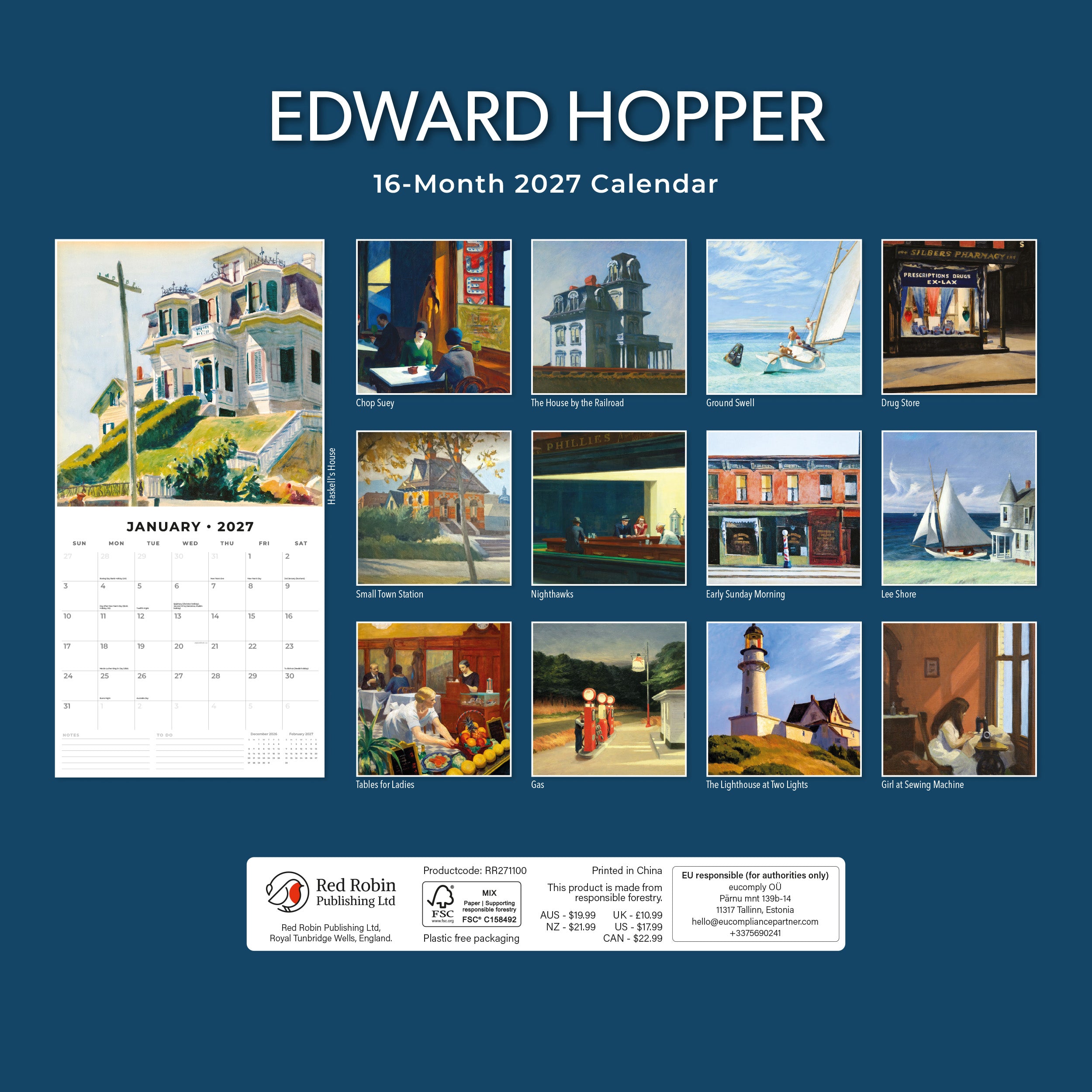 2027 Edward Hopper - Square Wall Calendar