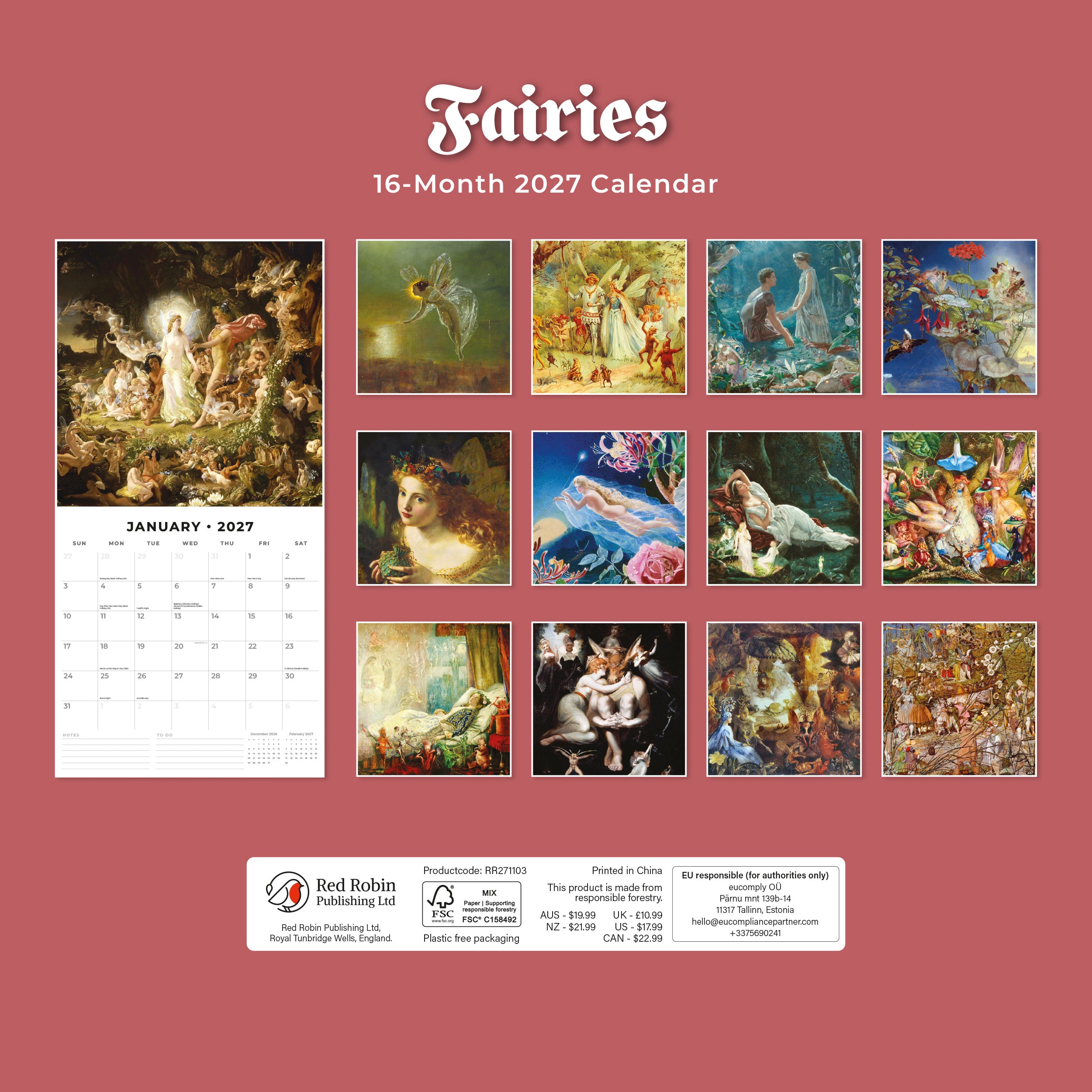 2027 Fairies - Square Wall Calendar