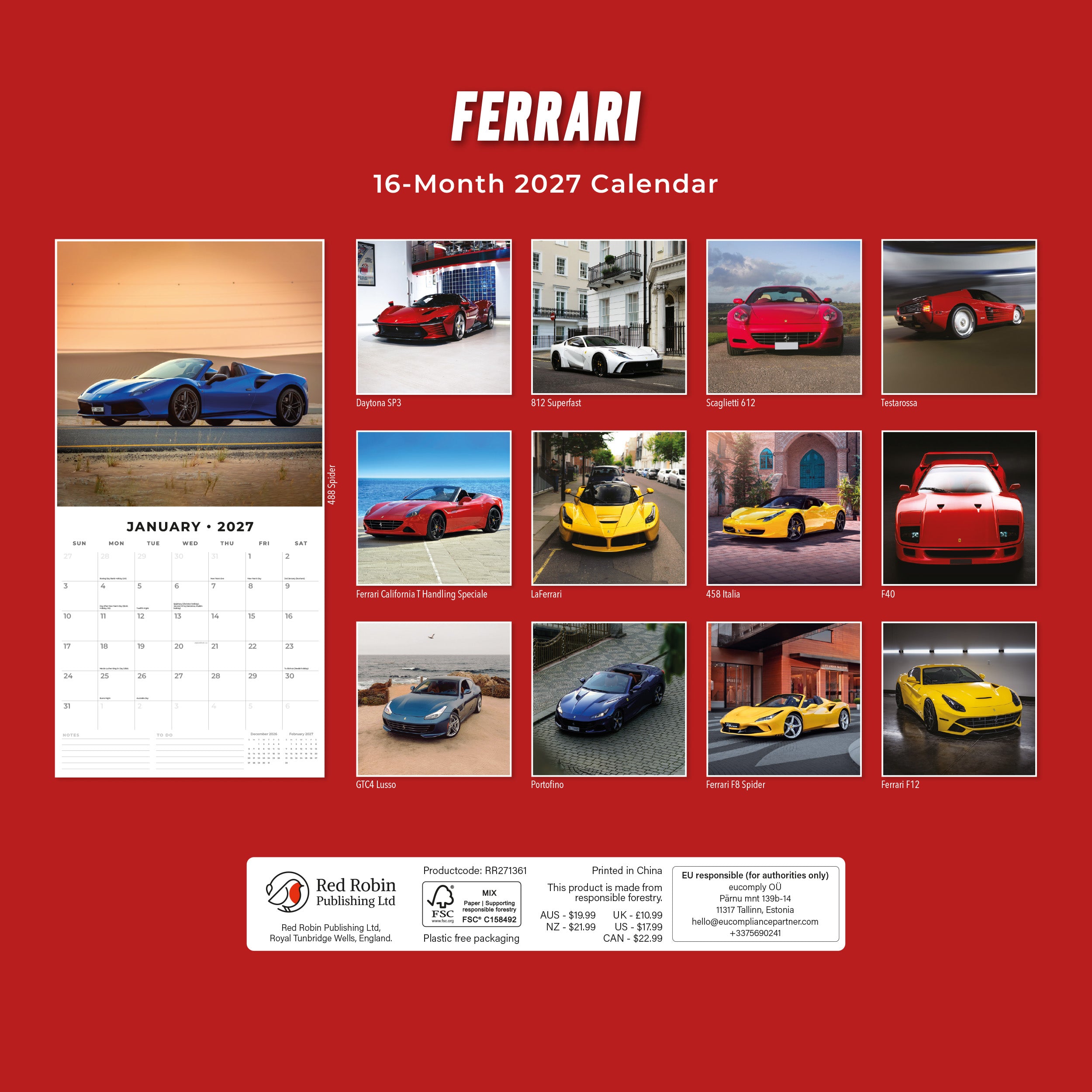 2027 Ferrari - Square Wall Calendar