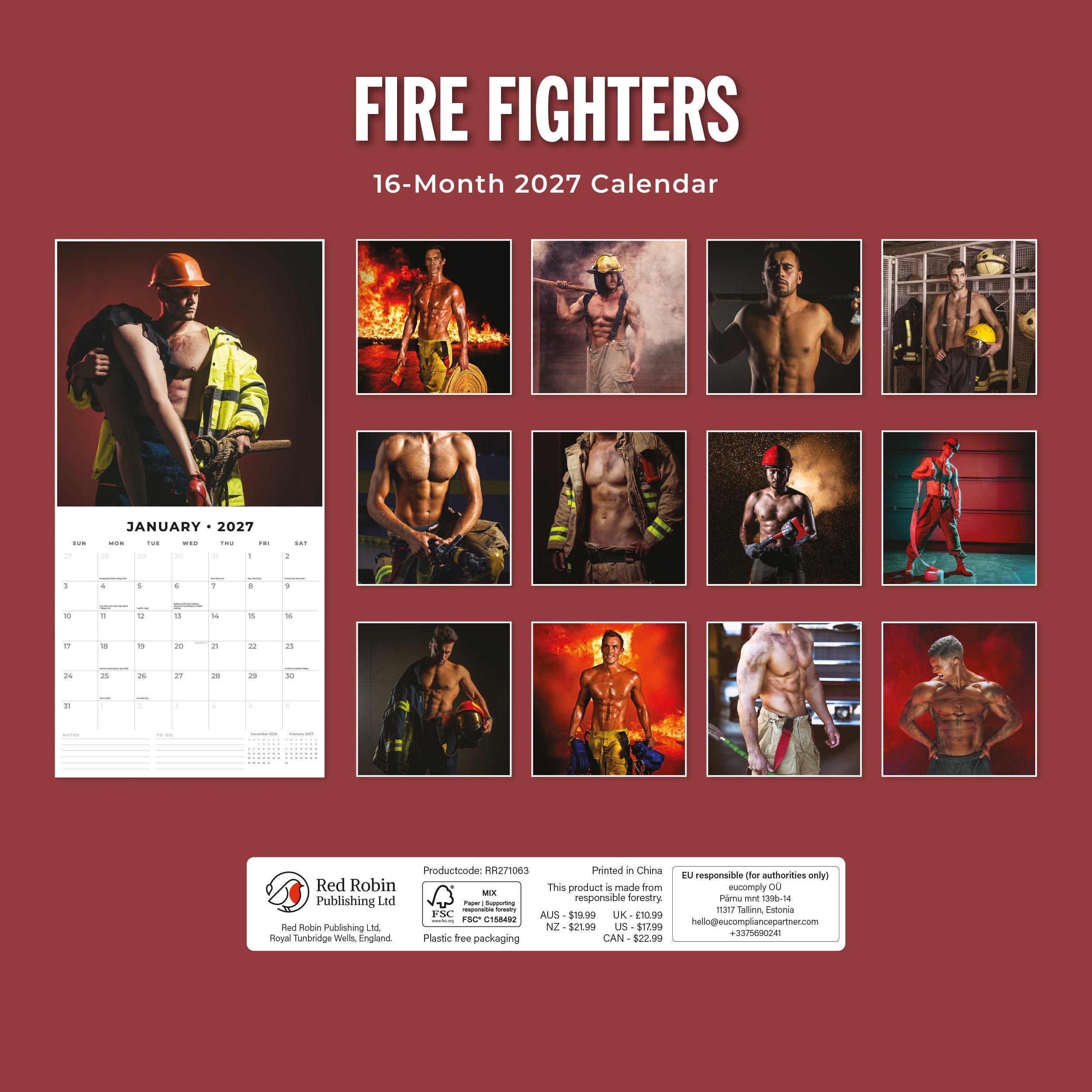 2027 Fire Fighters - Square Wall Calendar