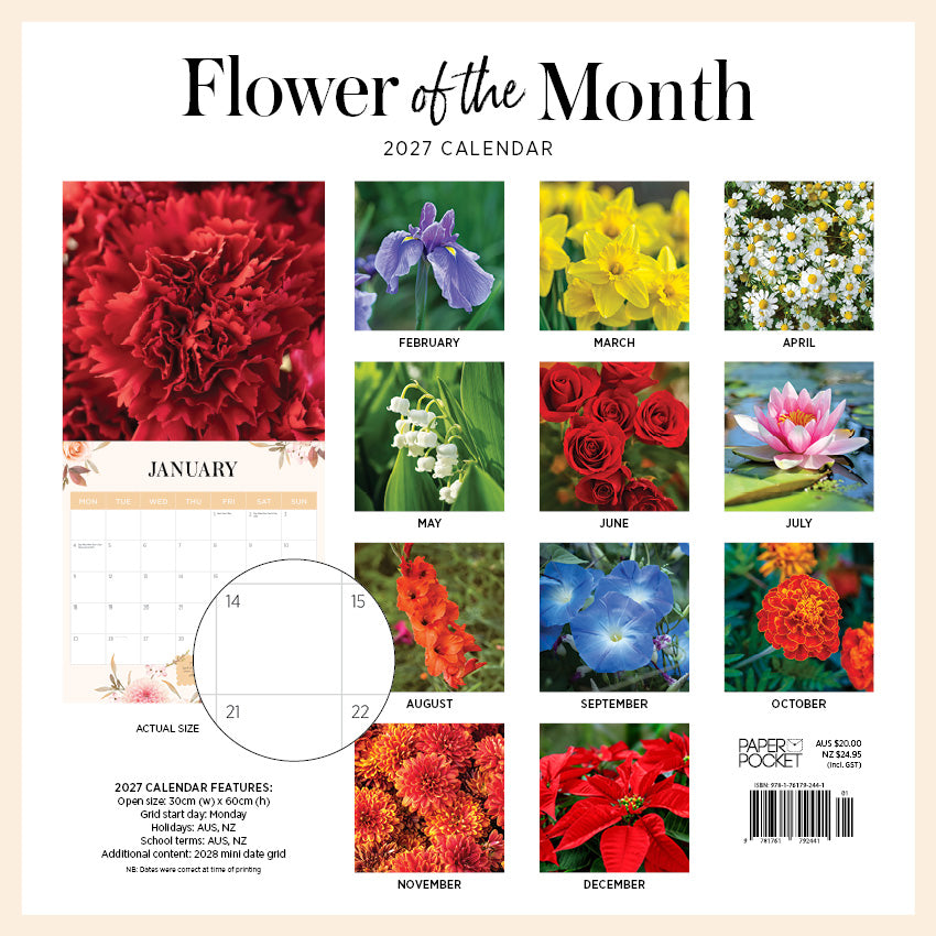 2027 Flower Of The Month - Square Wall Calendar