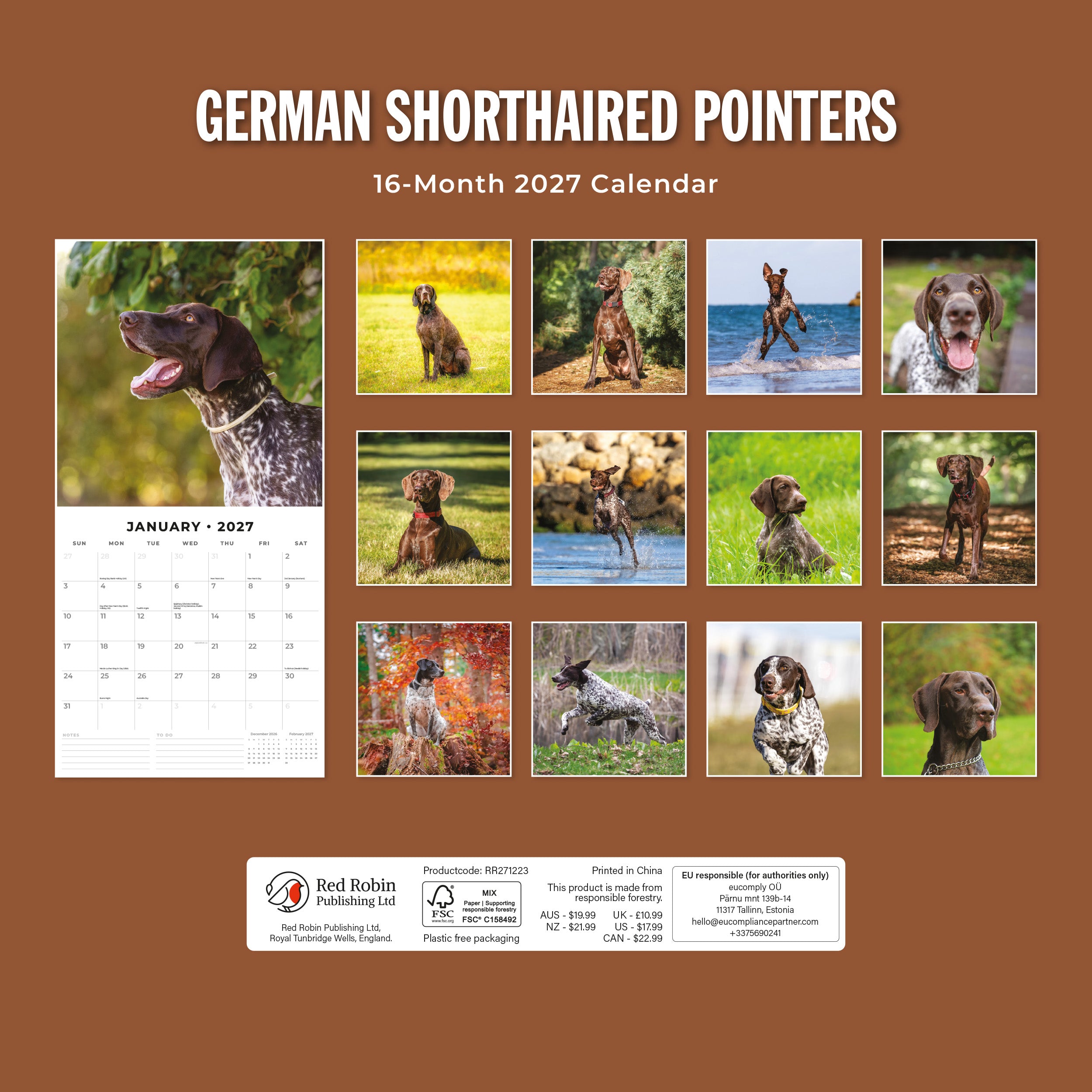 2027 German Shorthaired Pointers - Square Wall Calendar
