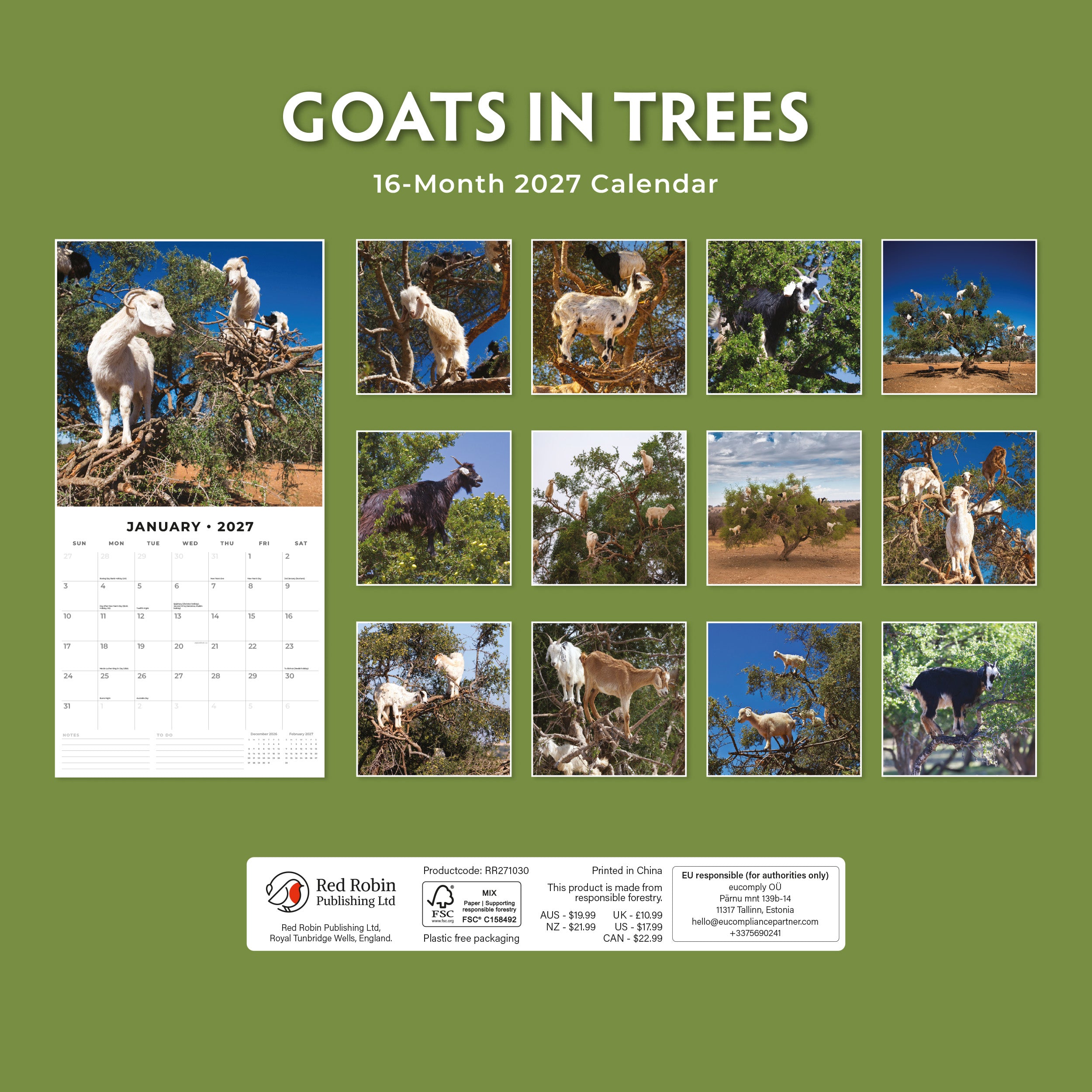 2027 Goats in Trees - Square Wall Calendar