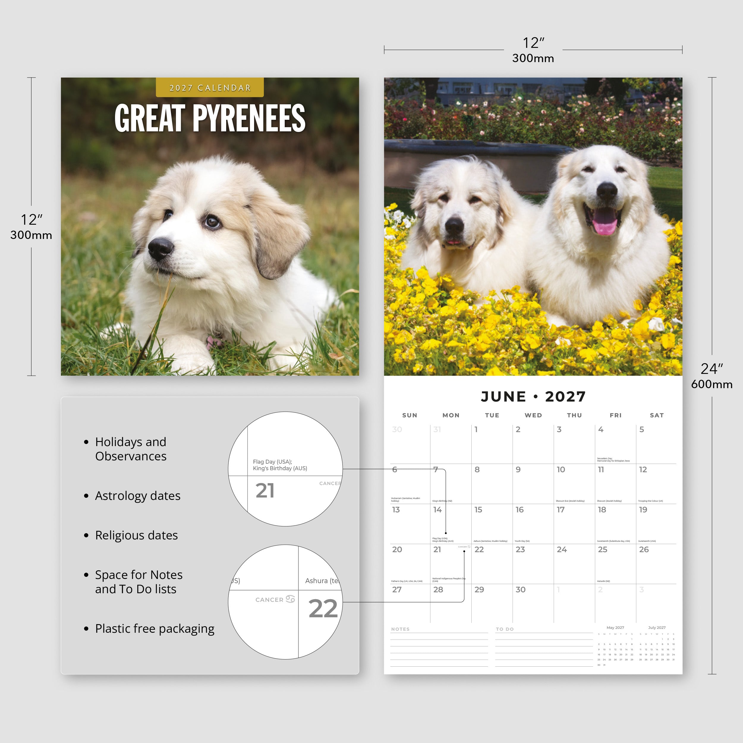 2027 Great Pyrenees - Square Wall Calendar