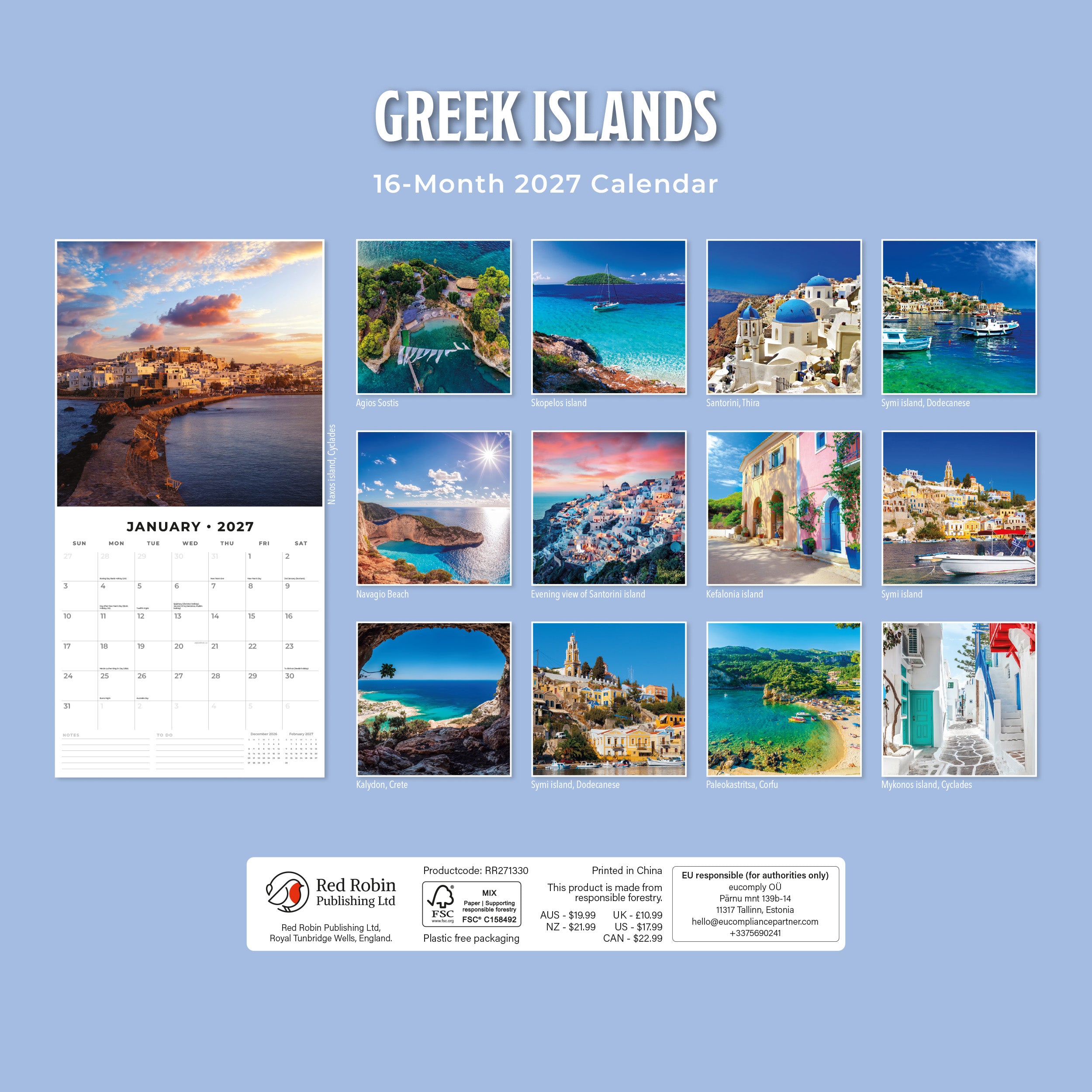 2027 Greek Islands - Square Wall Calendar