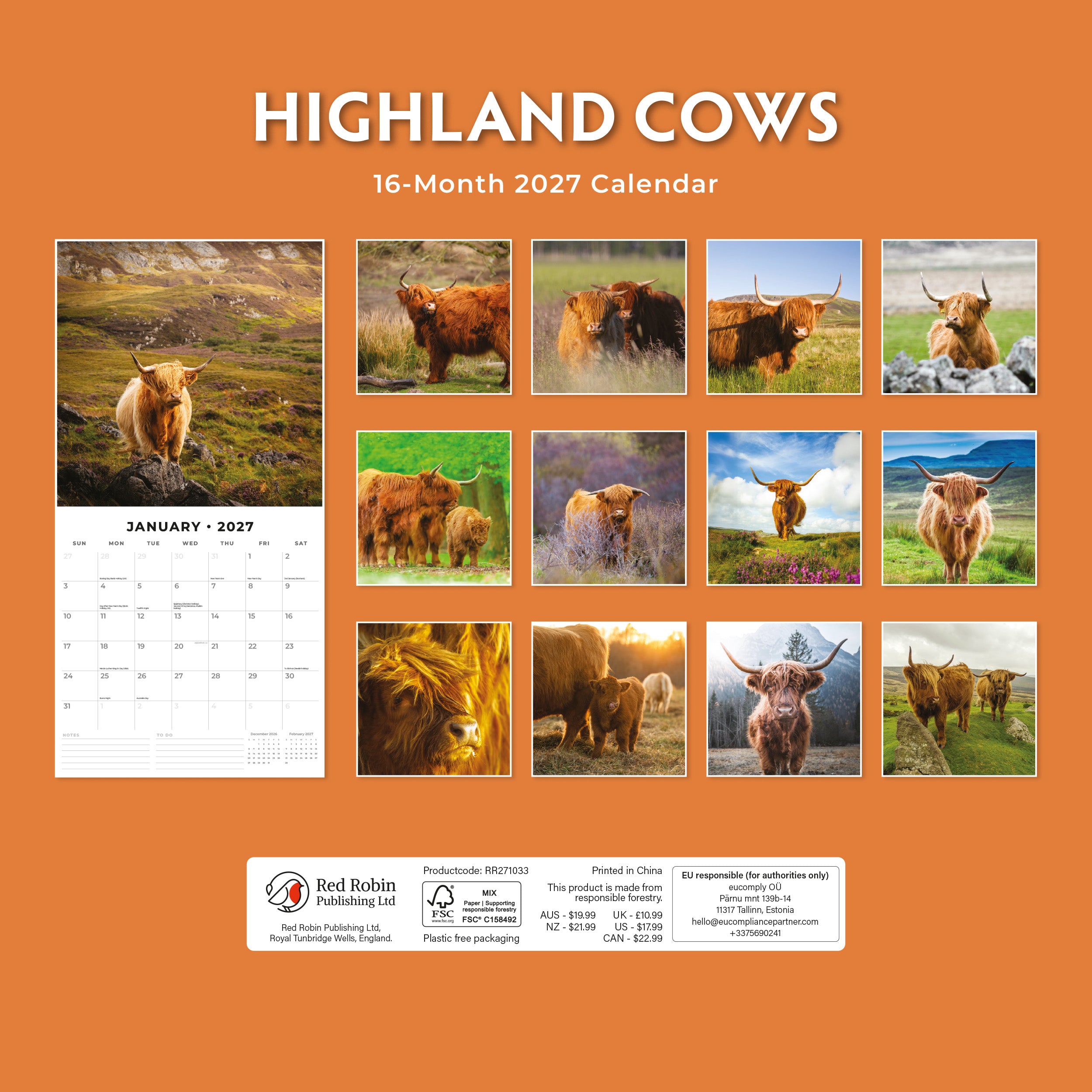 2027 Highland Cows - Square Wall Calendar