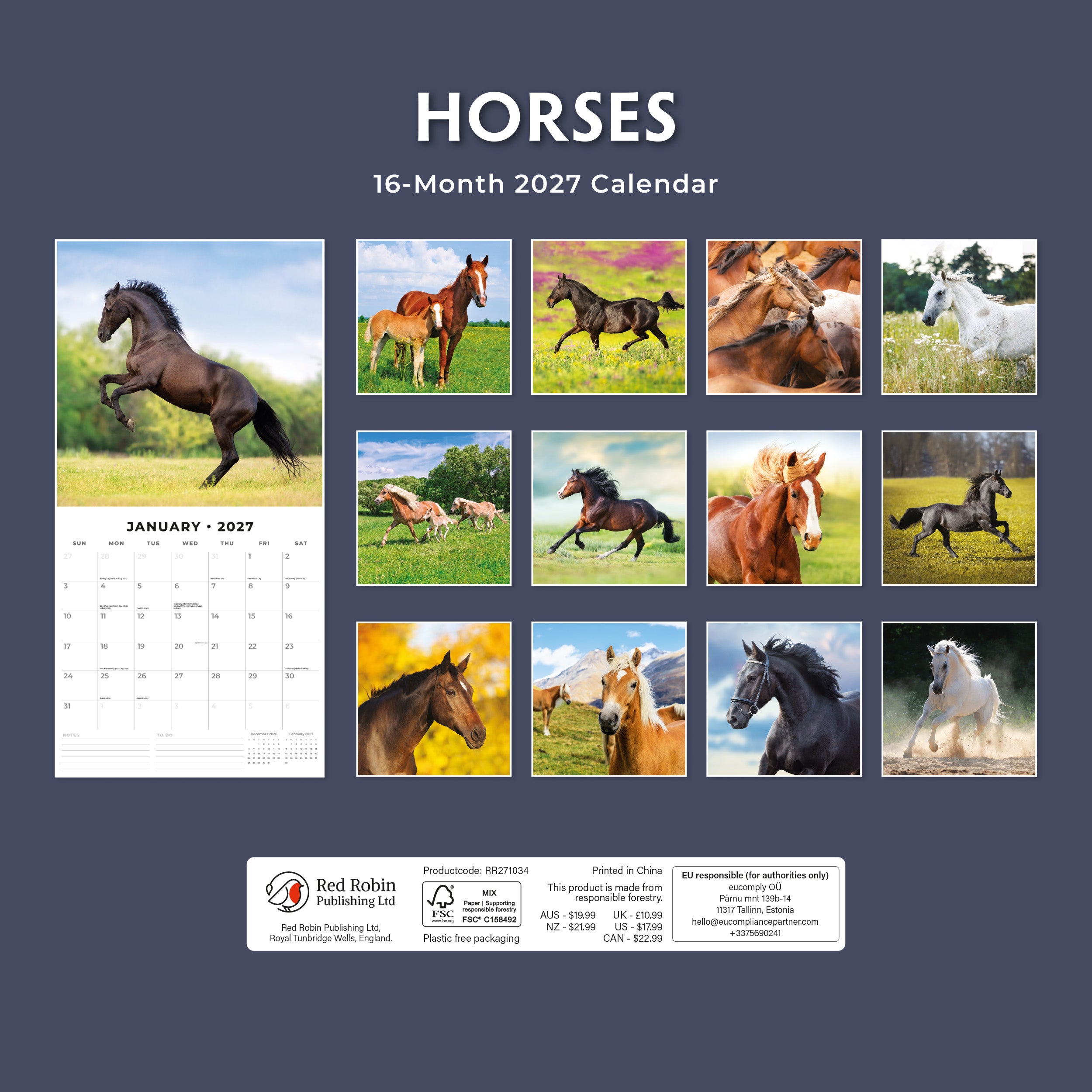 2027 Horses - Square Wall Calendar