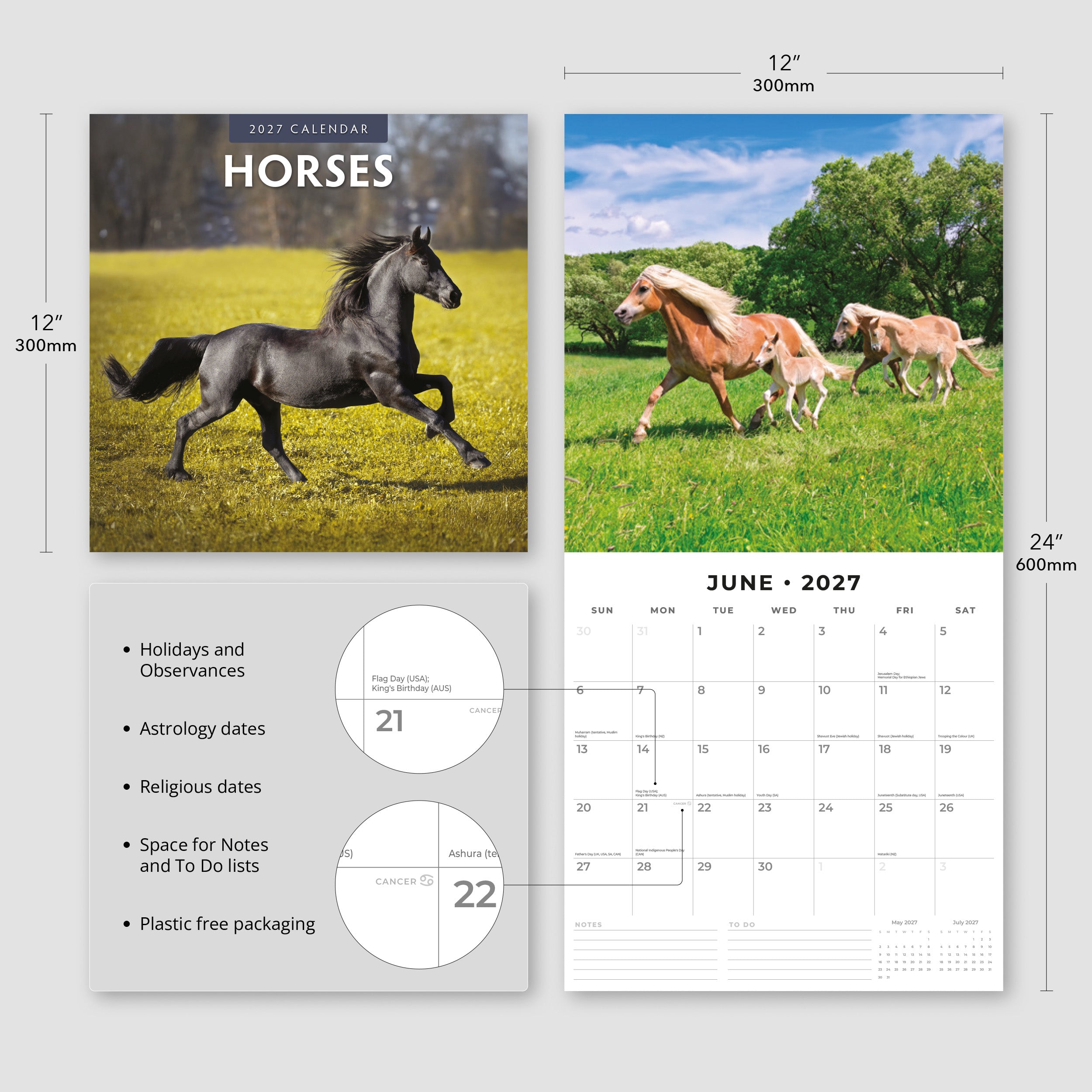 2027 Horses - Square Wall Calendar