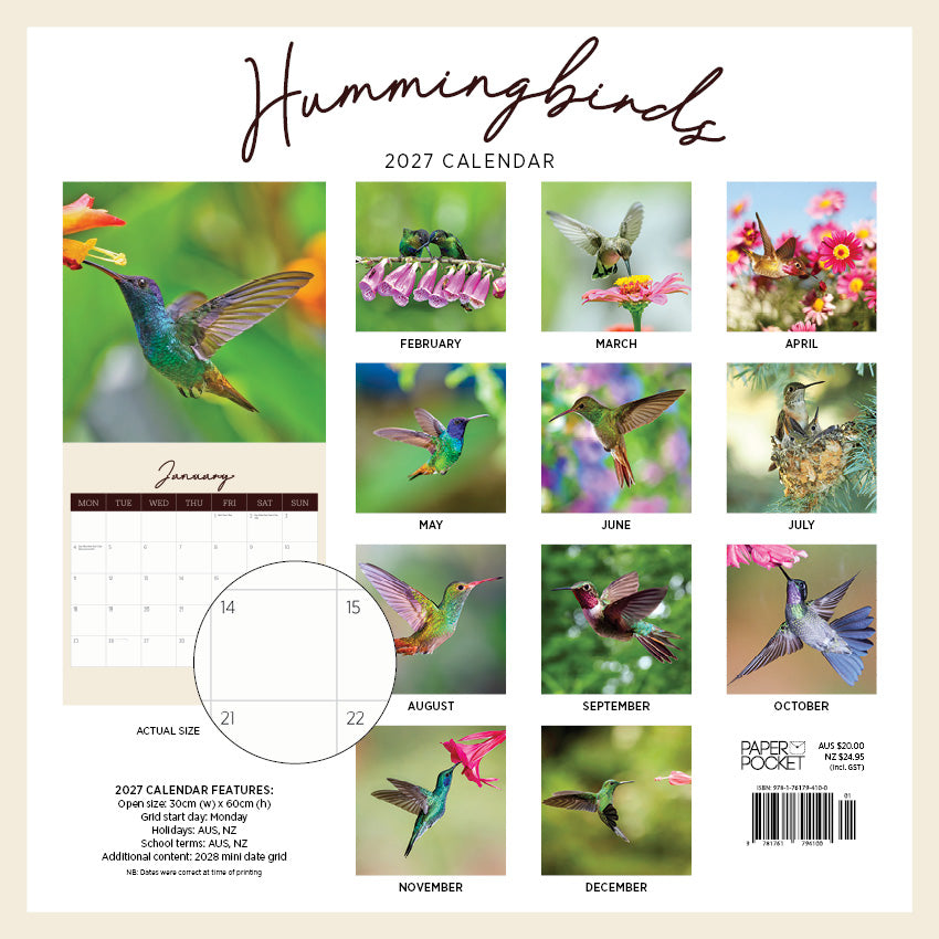 2027 Hummingbirds - Square Wall Calendar