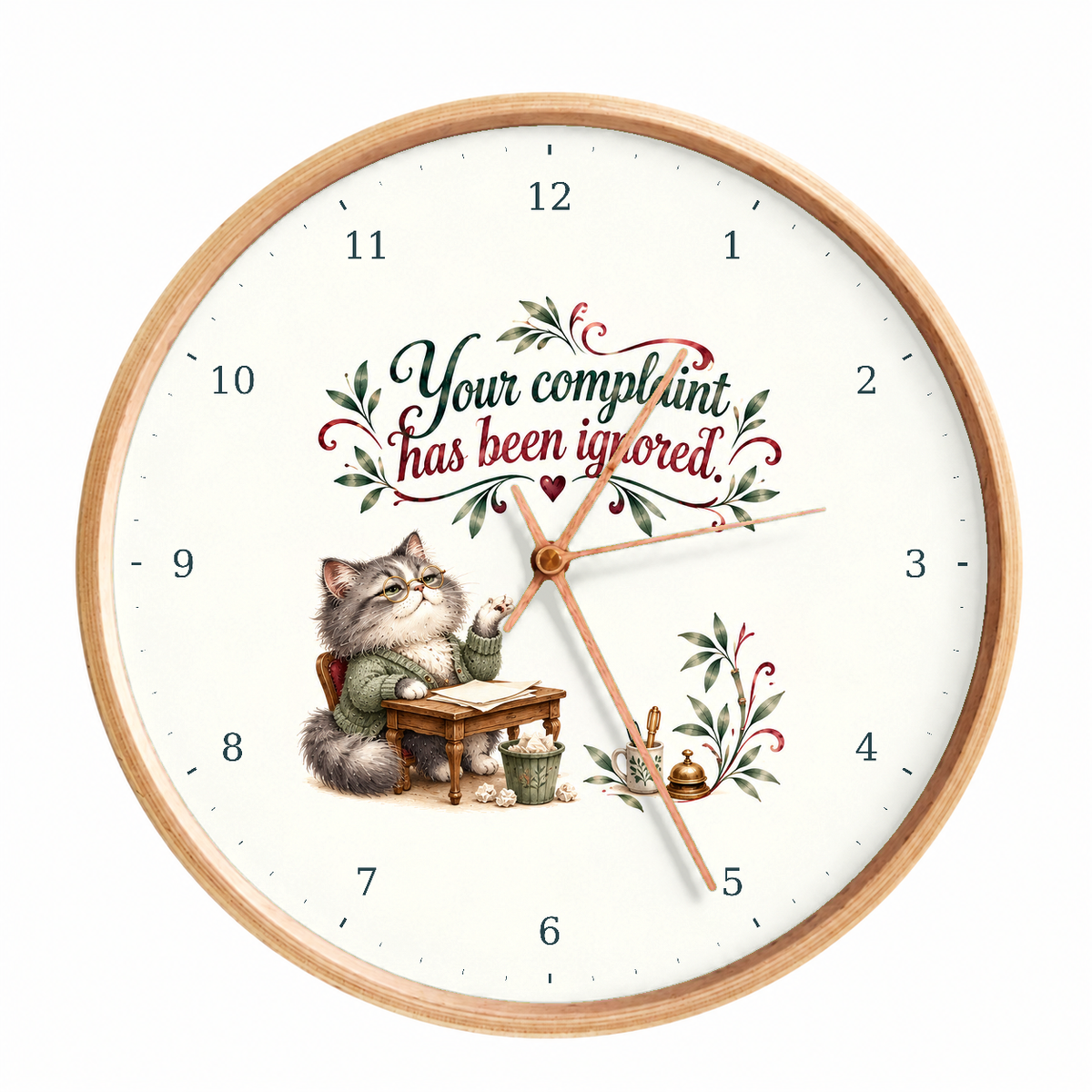 IMAGE_01_Front_-_Funny_Customer_Service_Cat_Wall_Clock_30cm_Wooden_Frame_-_WC-H066_-_649310204144.png