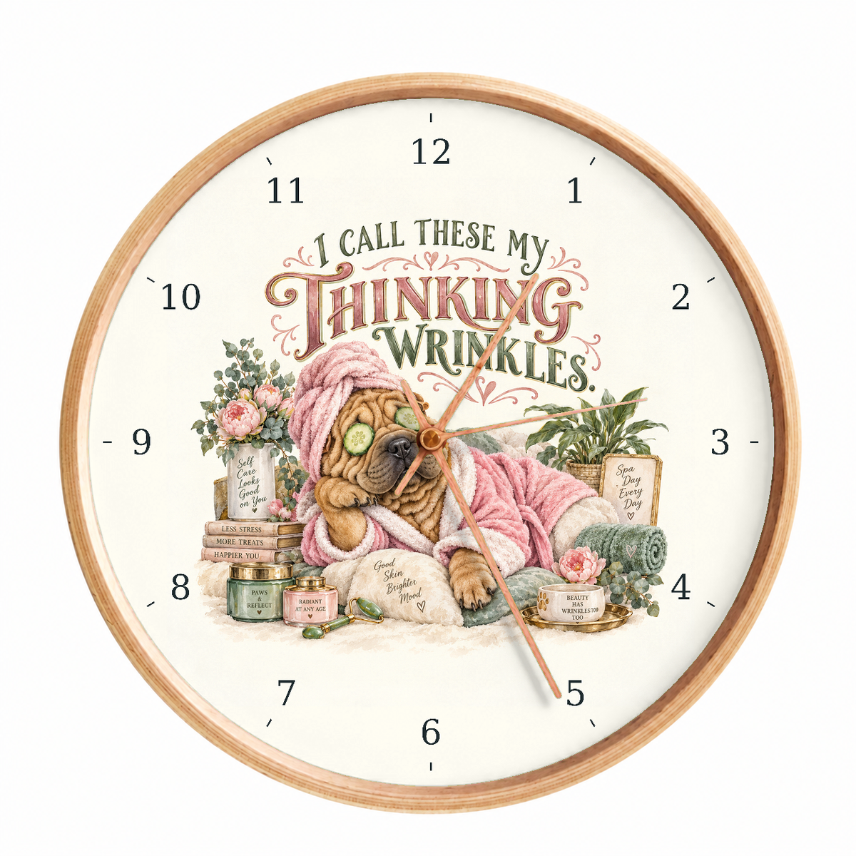 IMAGE_01_Front_-_Funny_Pink_Spa_Dog_Wall_Clock_30cm_Wooden_Frame_-_WC-H063_-_649310204113.png