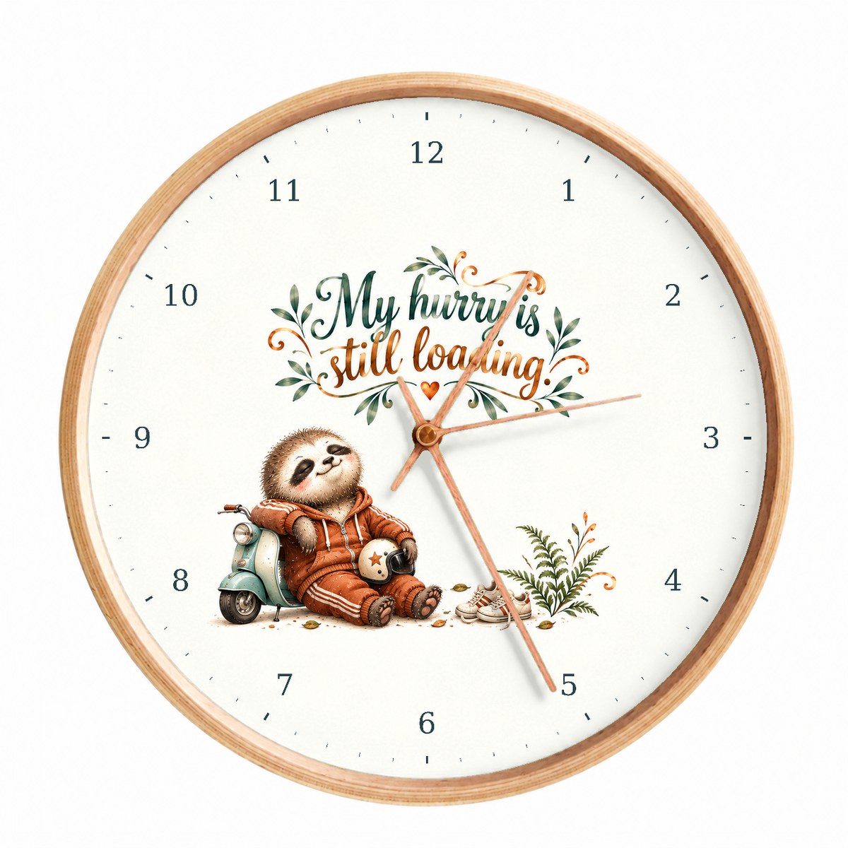 IMAGE_01_Front_-_Funny_Sloth_Scooter_Wall_Clock_30cm_Wooden_Frame_-_WC-H056_-_649310204045.png