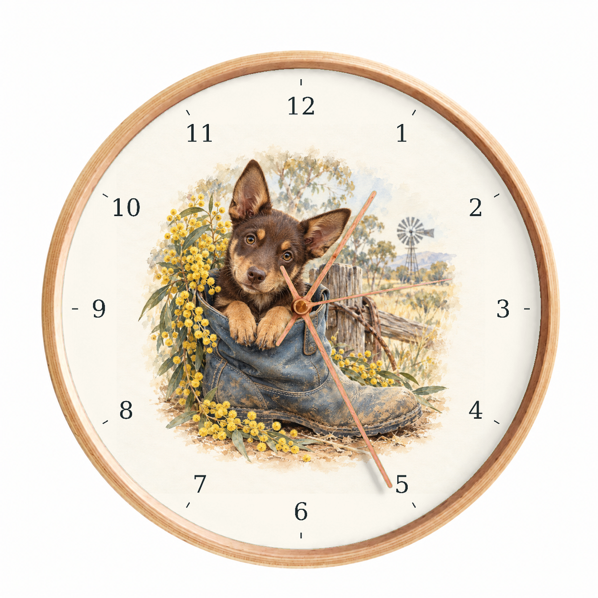 IMAGE_01_Front_-_Kelpie_in_a_Boot_Wall_Clock_30cm_Wooden_Frame_-_WC-D034_-_649310203826.png