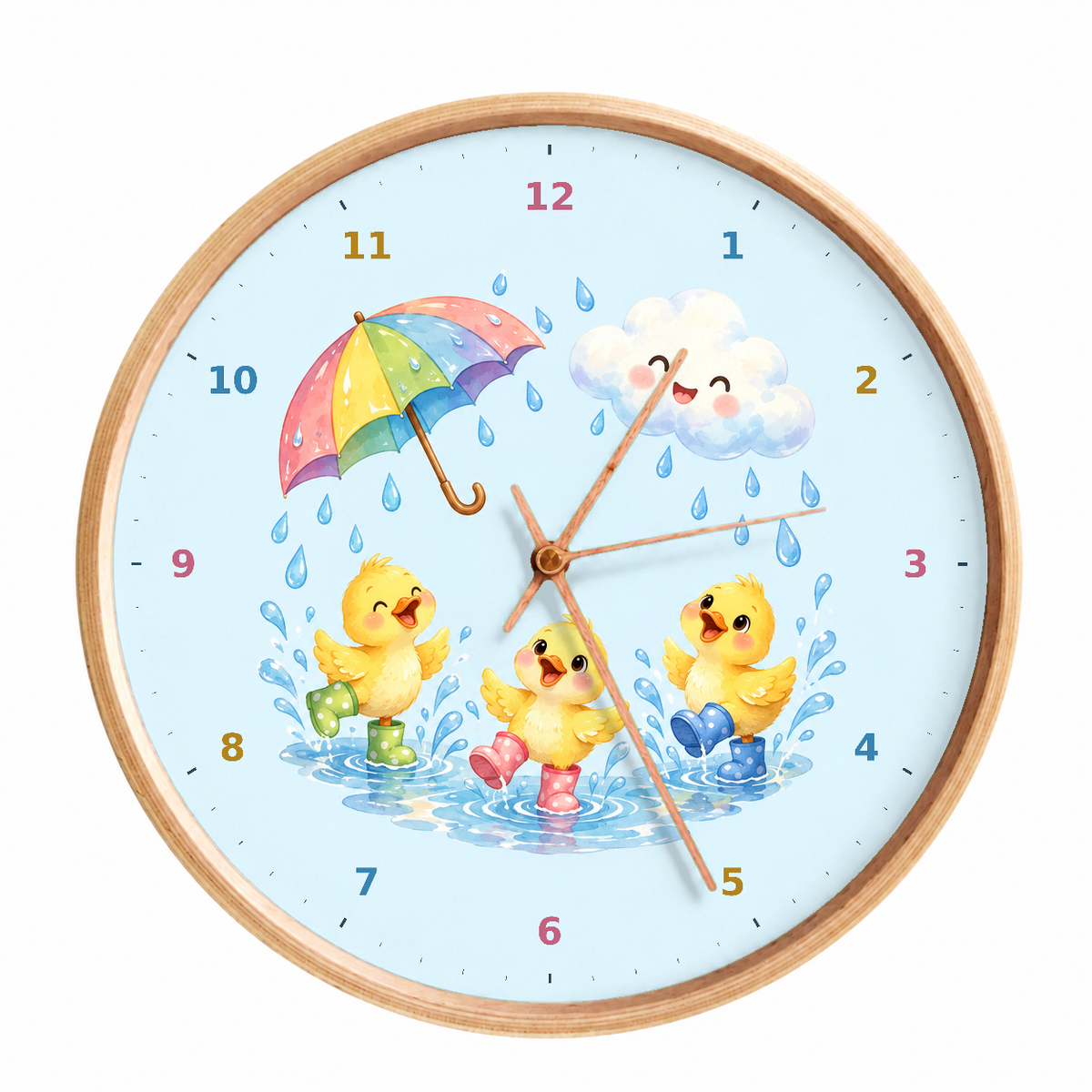 IMAGE_01_Front_-_Kids_Duckling_Puddles_Wall_Clock_30cm_Wooden_Frame_-_WC-K102_-_649310204502.png