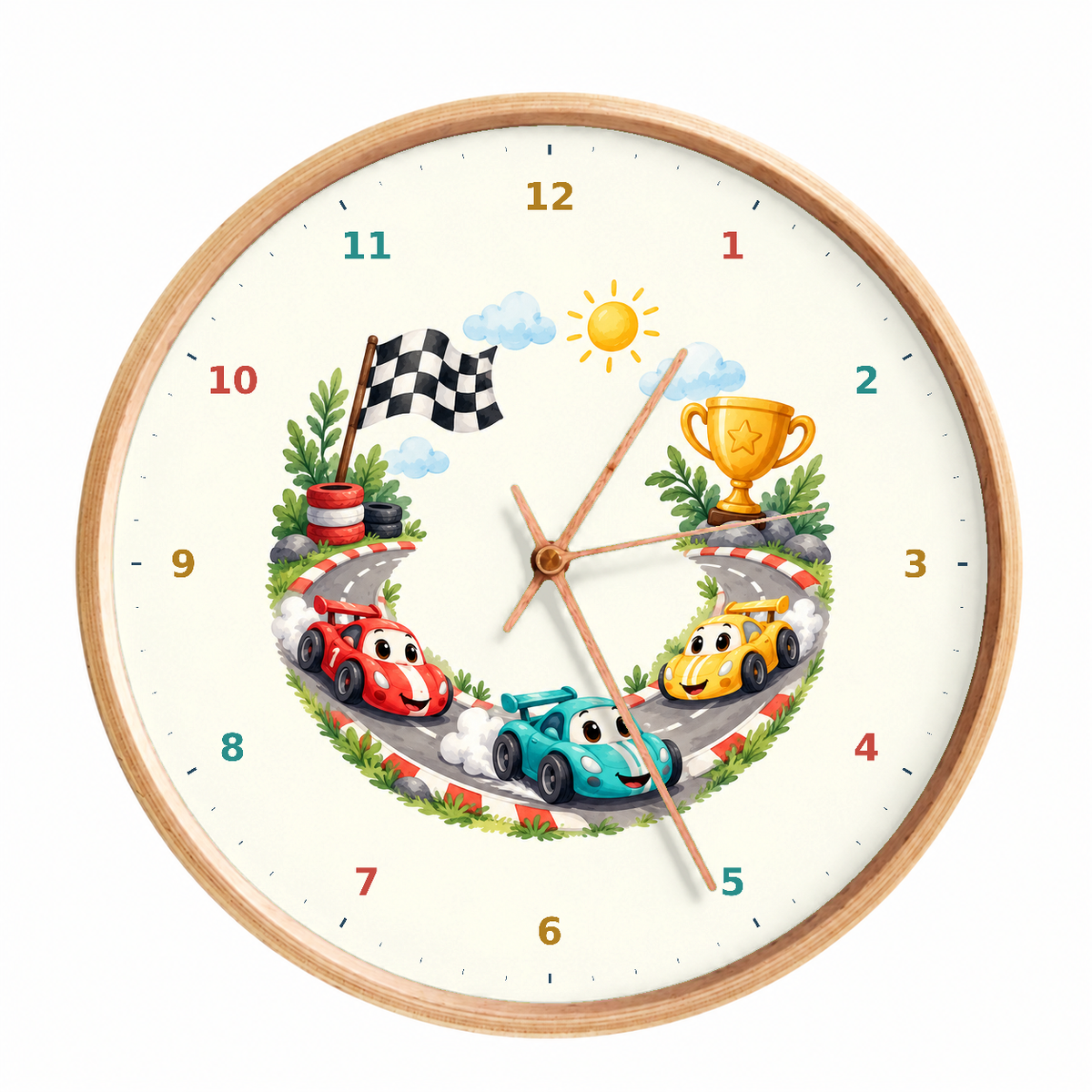 IMAGE_01_Front_-_Kids_Racing_Cars_Wall_Clock_30cm_Wooden_Frame_-_WC-K099_-_649310204472.png