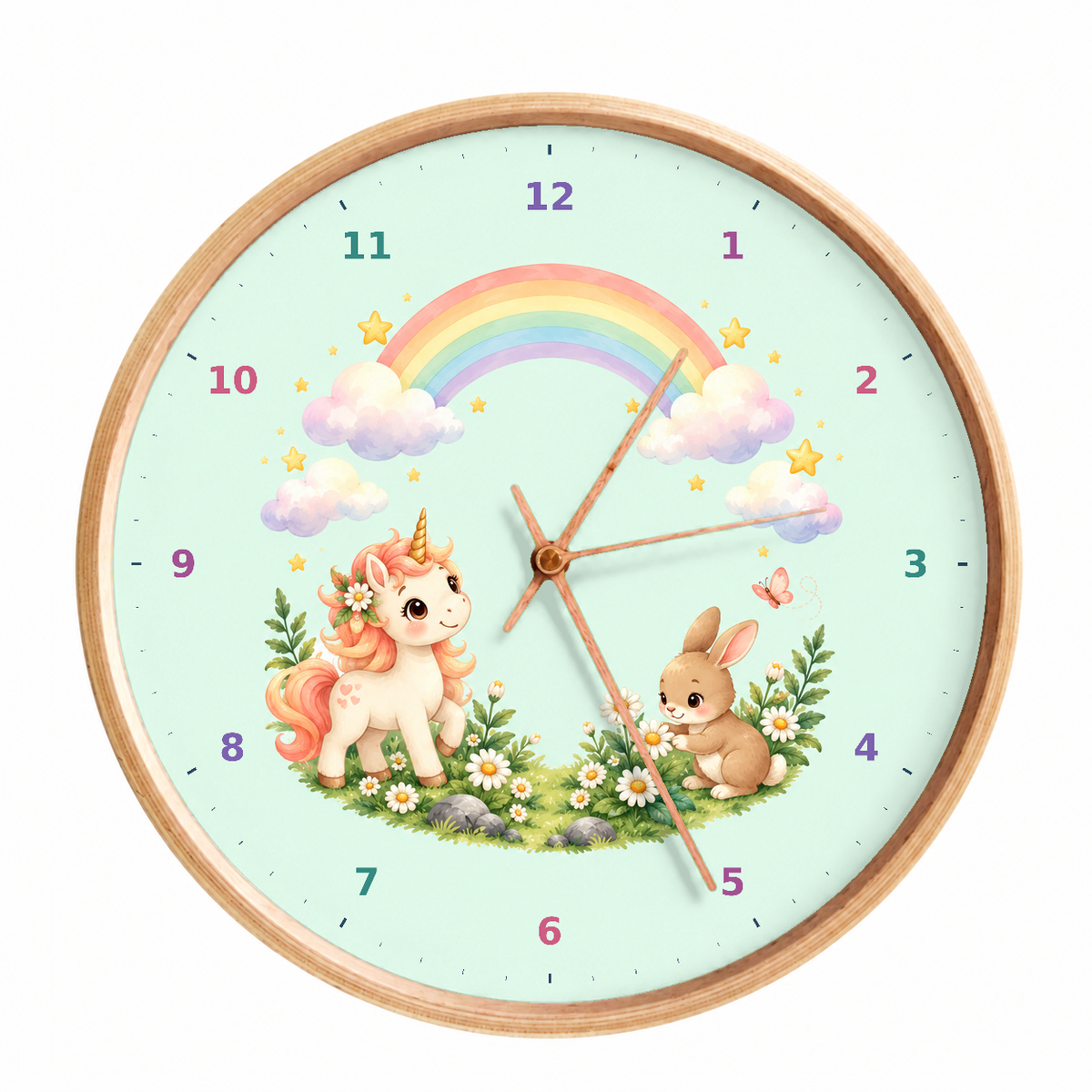 IMAGE_01_Front_-_Kids_Unicorn_Rainbow_Wall_Clock_30cm_Wooden_Frame_-_WC-K093_-_649310204410.png